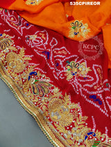 KcPc Pure Ojariya Handwork Zardoji Kolkata Special Marwari Chunri Odhna Pila (Red orange)