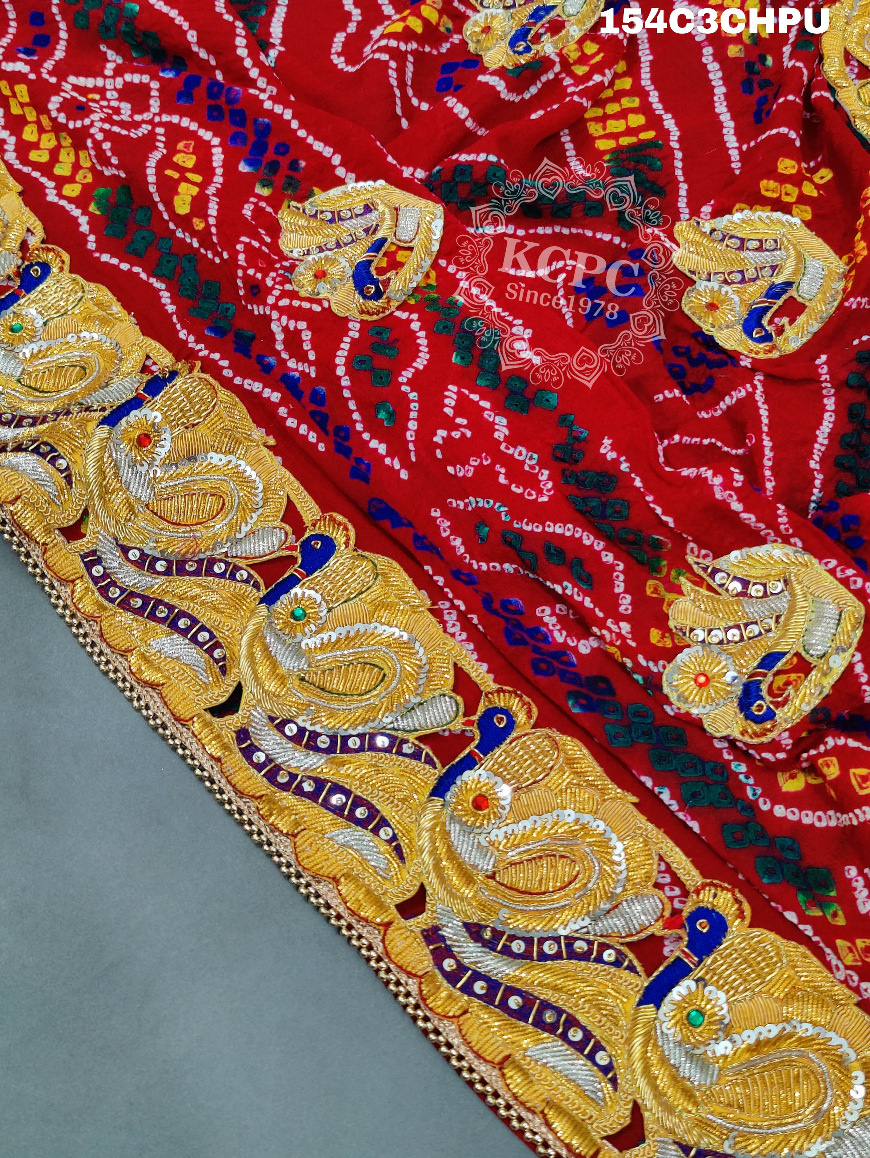 KcPc Peacock belbuti jardozi kolkata rajasthani Chunri (Pure Ojariya fabric)