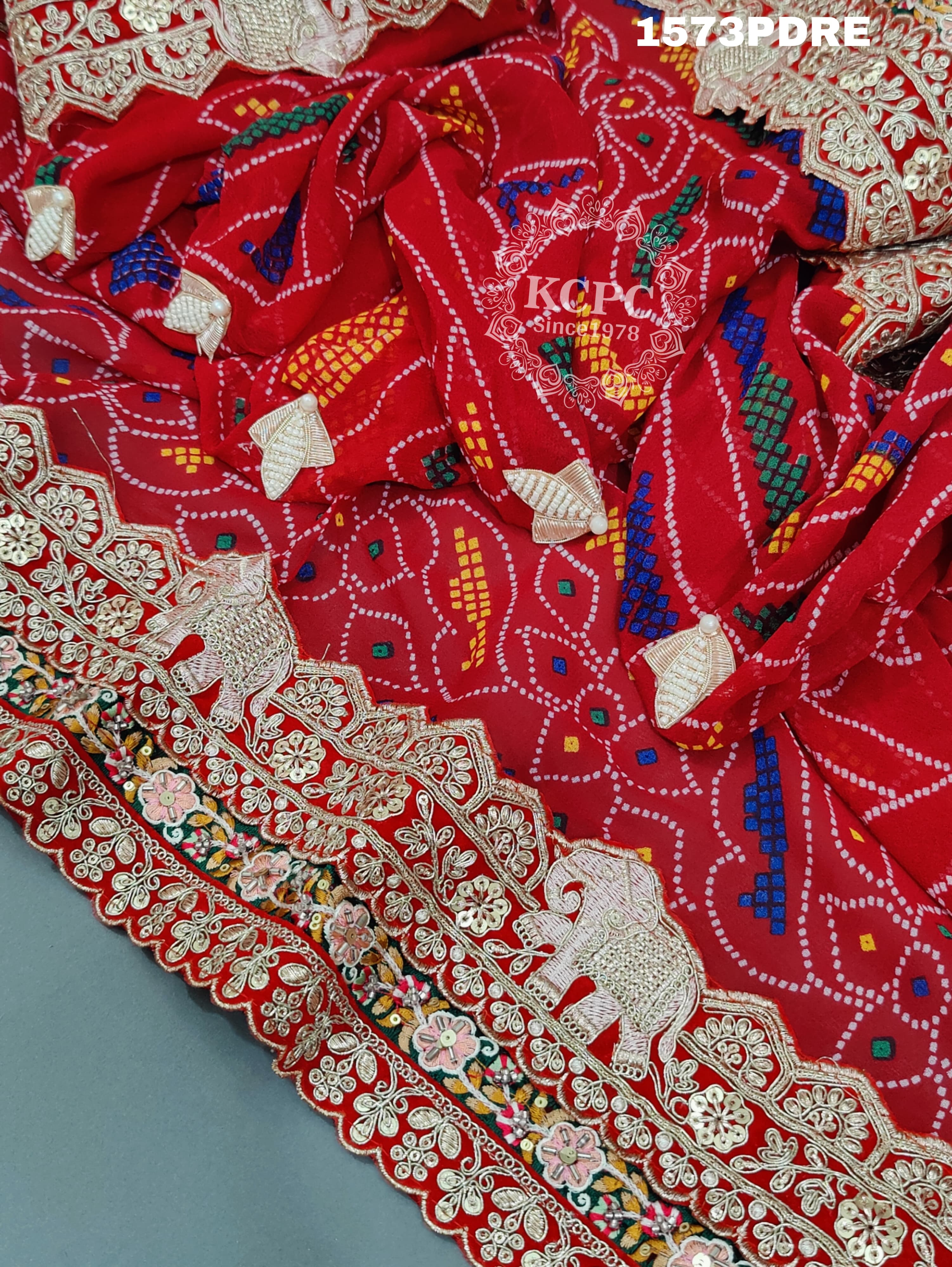 KcPc New Marwadi Pure Georgette bandhani Heavy Gotapatti work border Dupatta