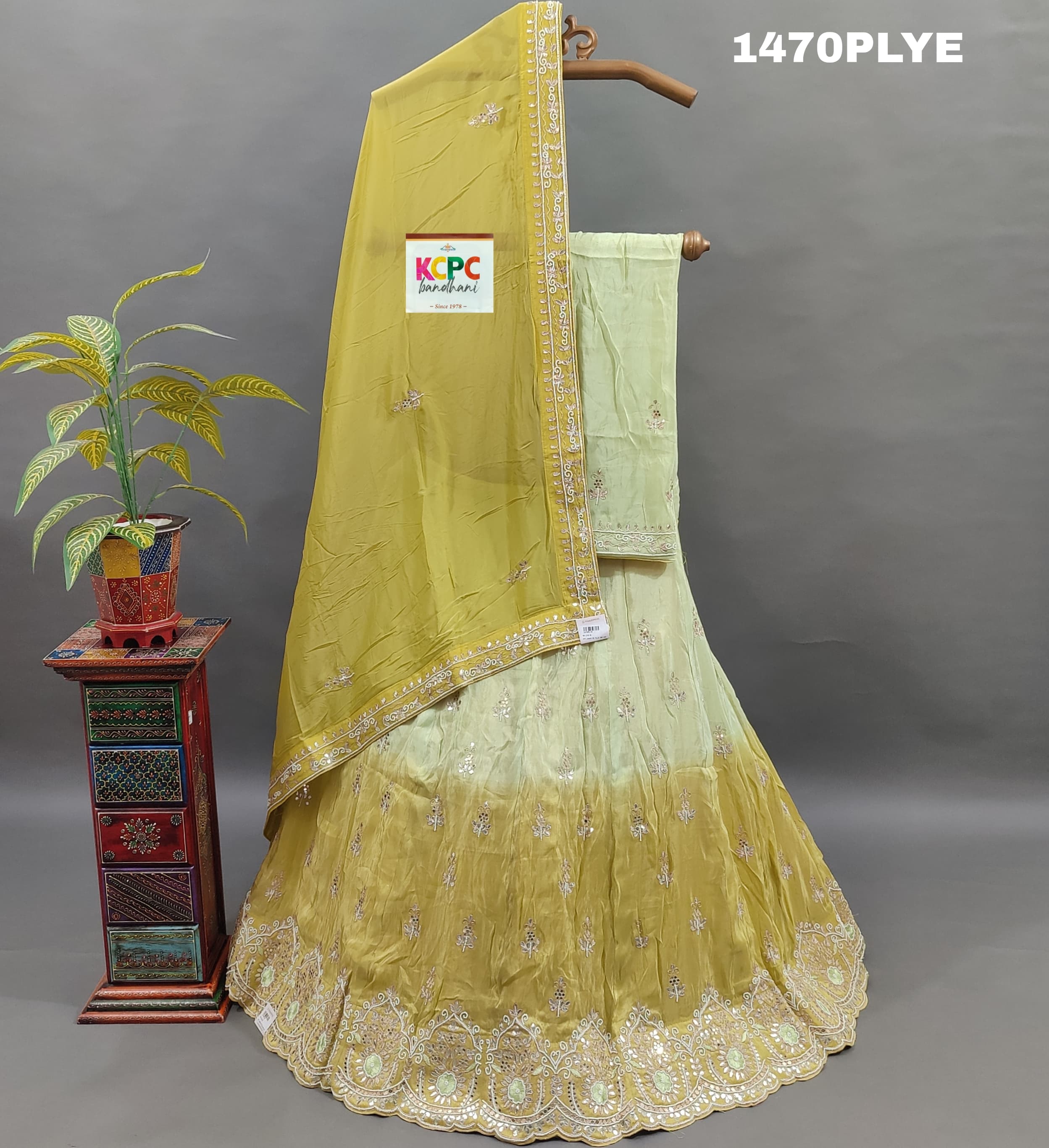 KcPc H O Silk Double Shade Heavy Cutdana Mirror Work Lehenga MAD