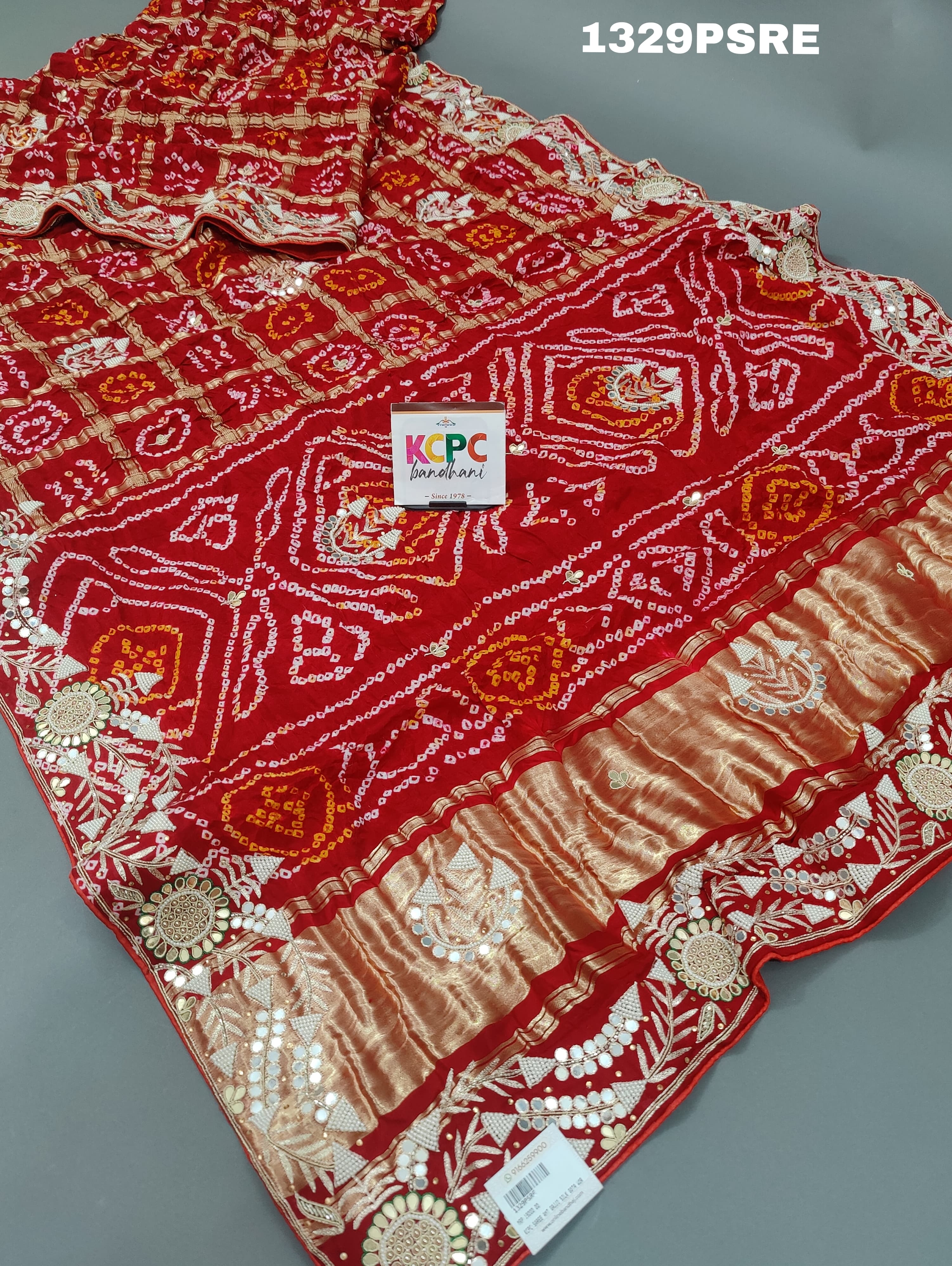 Gaji Silk Gharchola with white Cutdana Beads Mirror work Saree