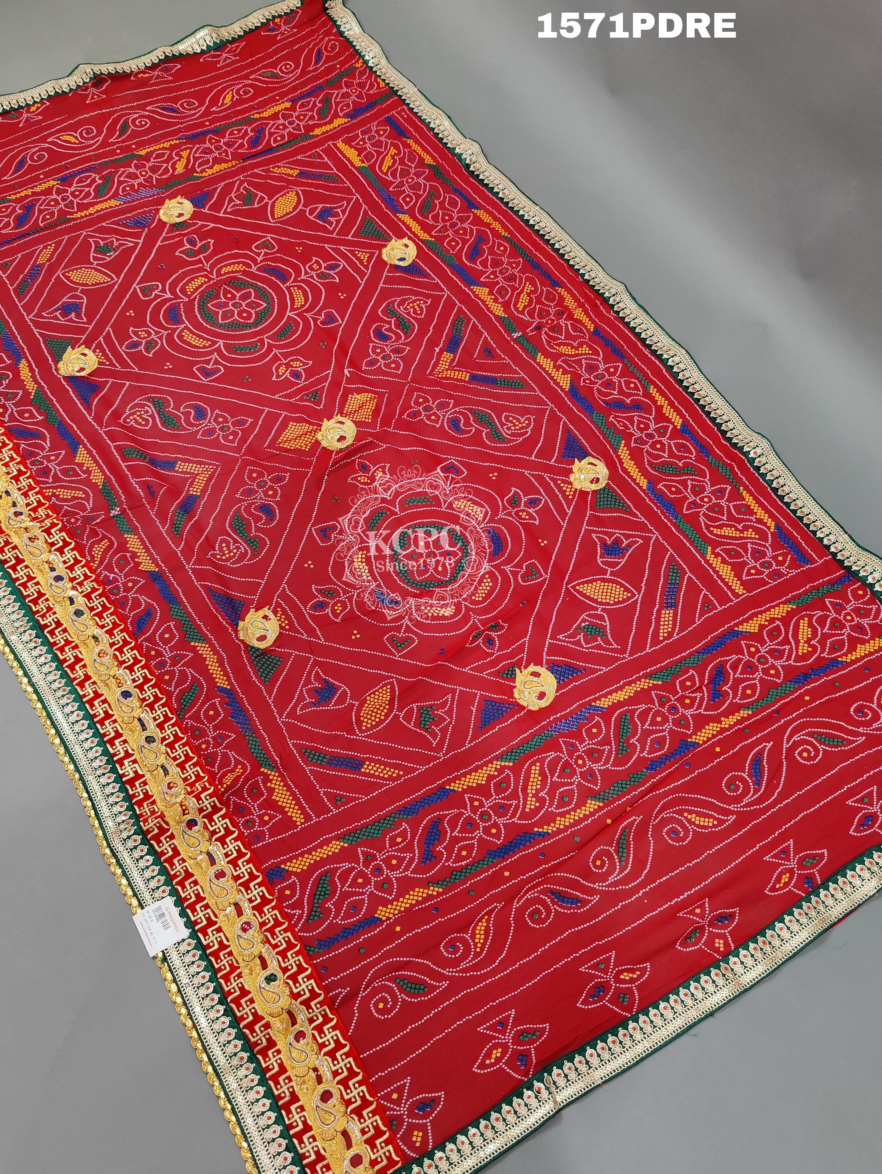 KcPc Marwadi Pure Georgette Bel Buti with swastik border Heavy Dupatta