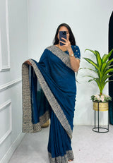 blue Vichitra silk saree with embroidery under 2000