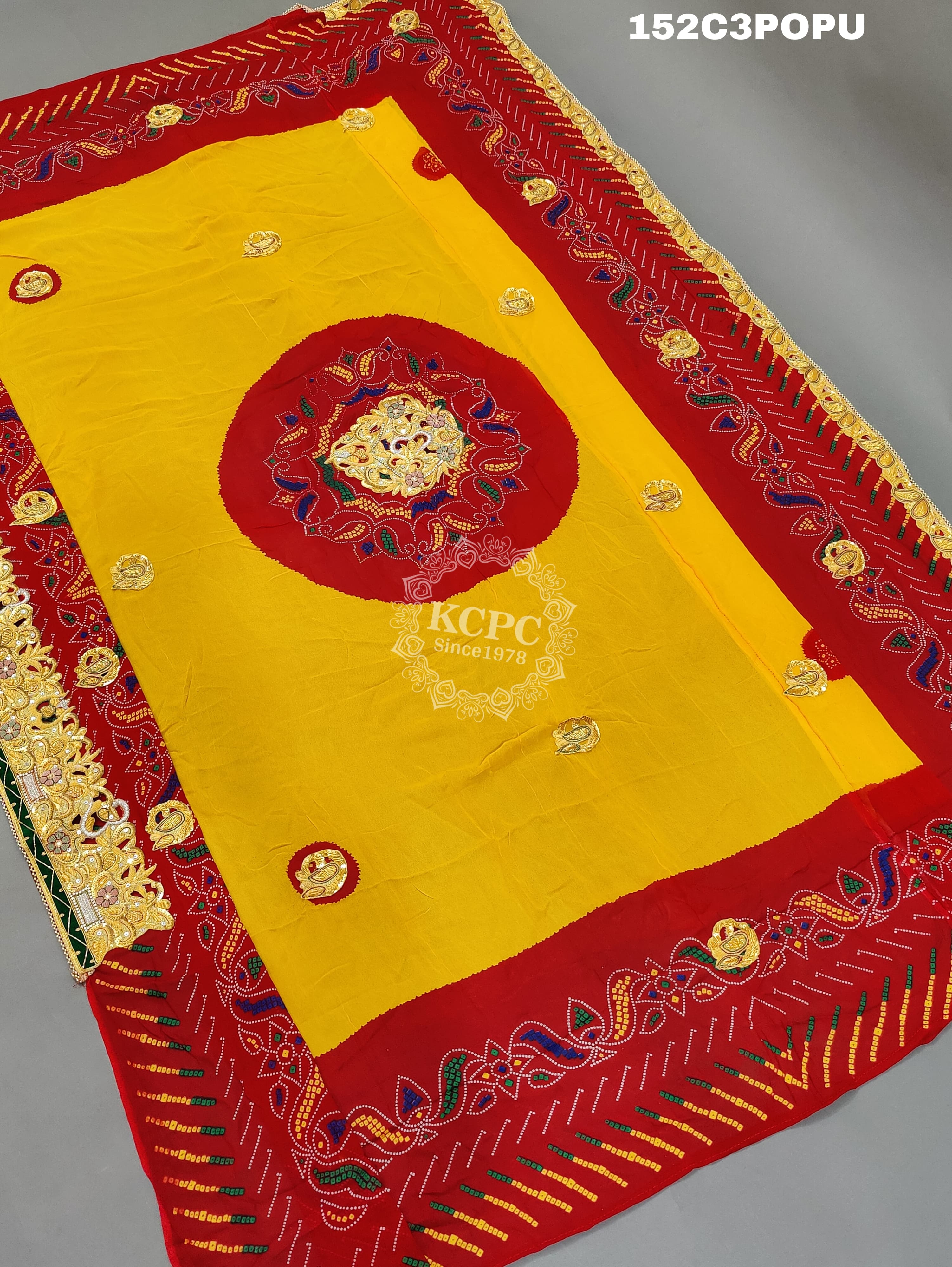KcPc Original Marwadi Bhaat ki chunri Piliya Odhna Pomcha (Pure Georgette Fabric)