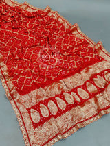 KcPc Pure Georgette Bandhani Banarsi Weaving Cut work Border Dupatta