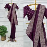 purple Vichitra silk saree with embroidery under 2000