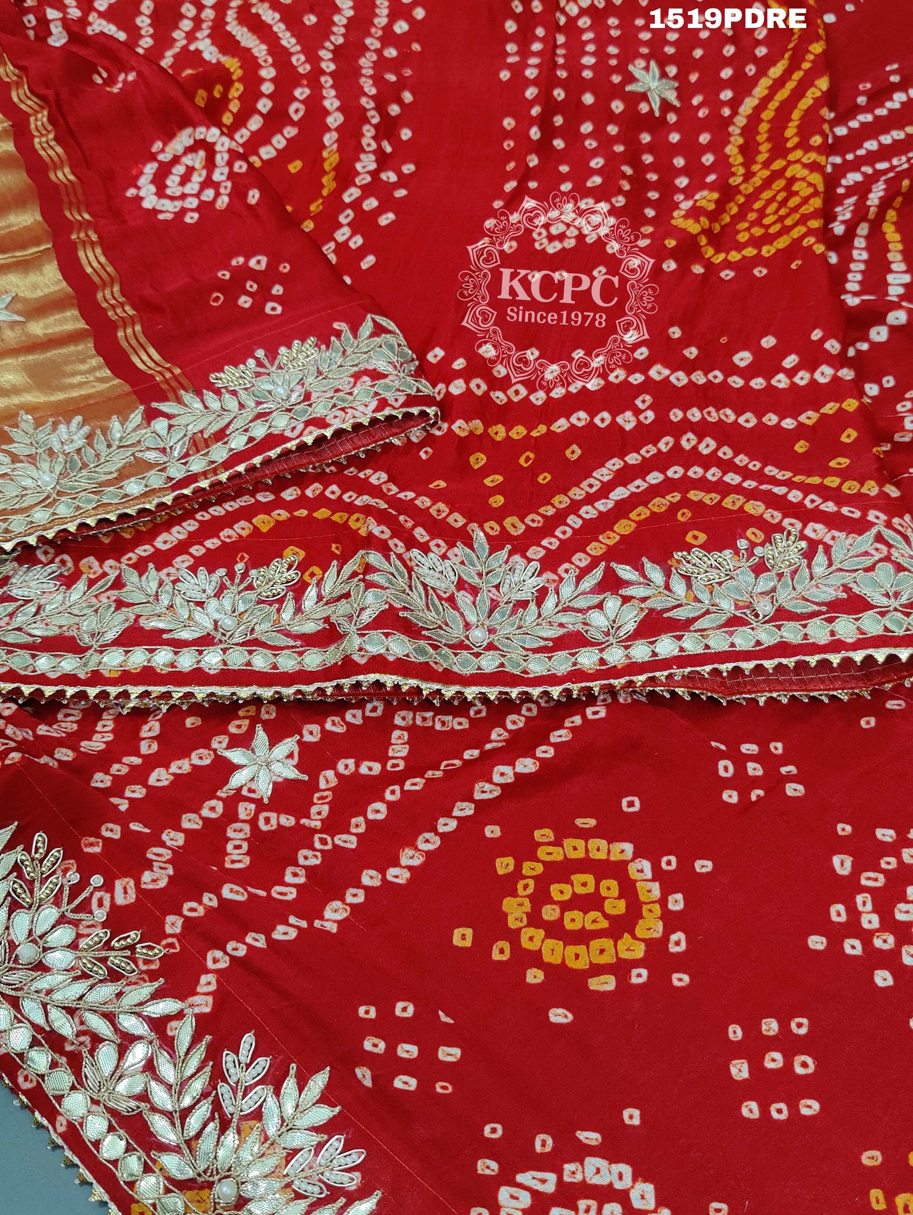 KcPc Beautiful Pure Gaji Silk Bandhani Gotapatti Work Dupatta