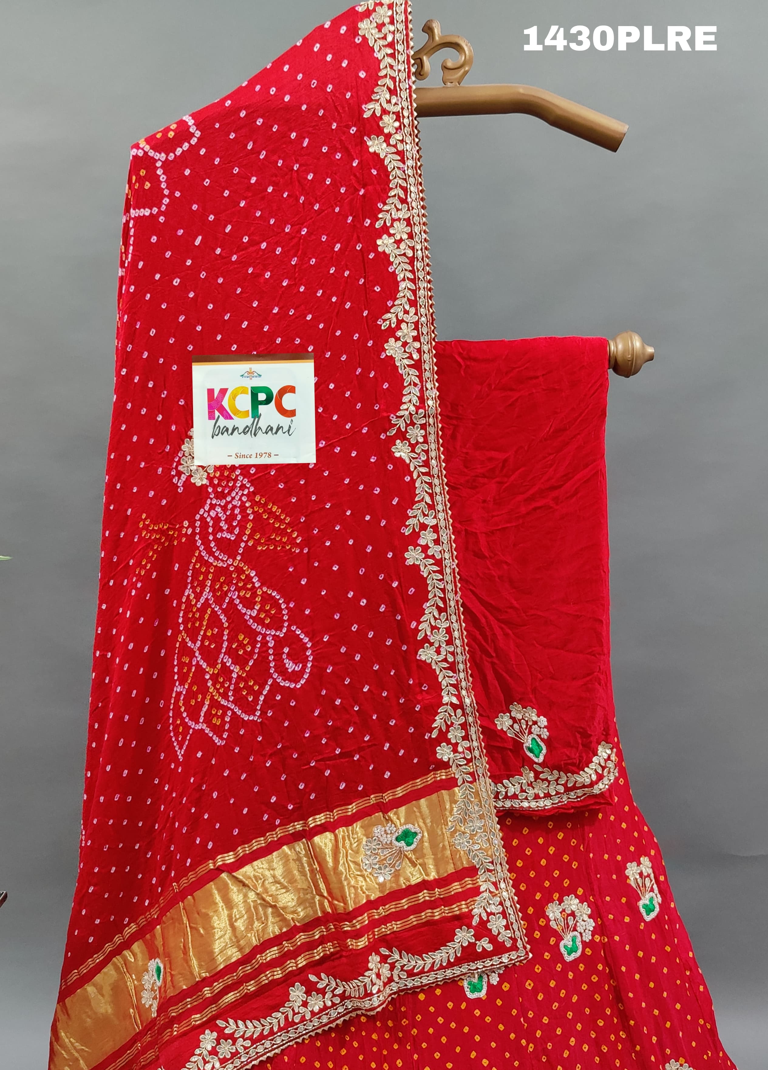 Gaji silk With Gotapatti work Lehenga inred colour