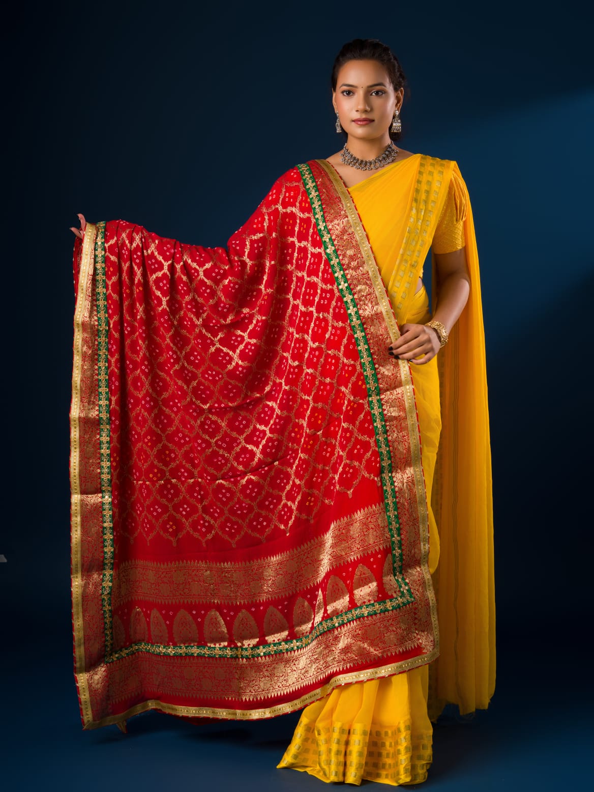 KcPc Pure GeorgetteBanarasi Ghatchola Bandhani Dupatta Chunri