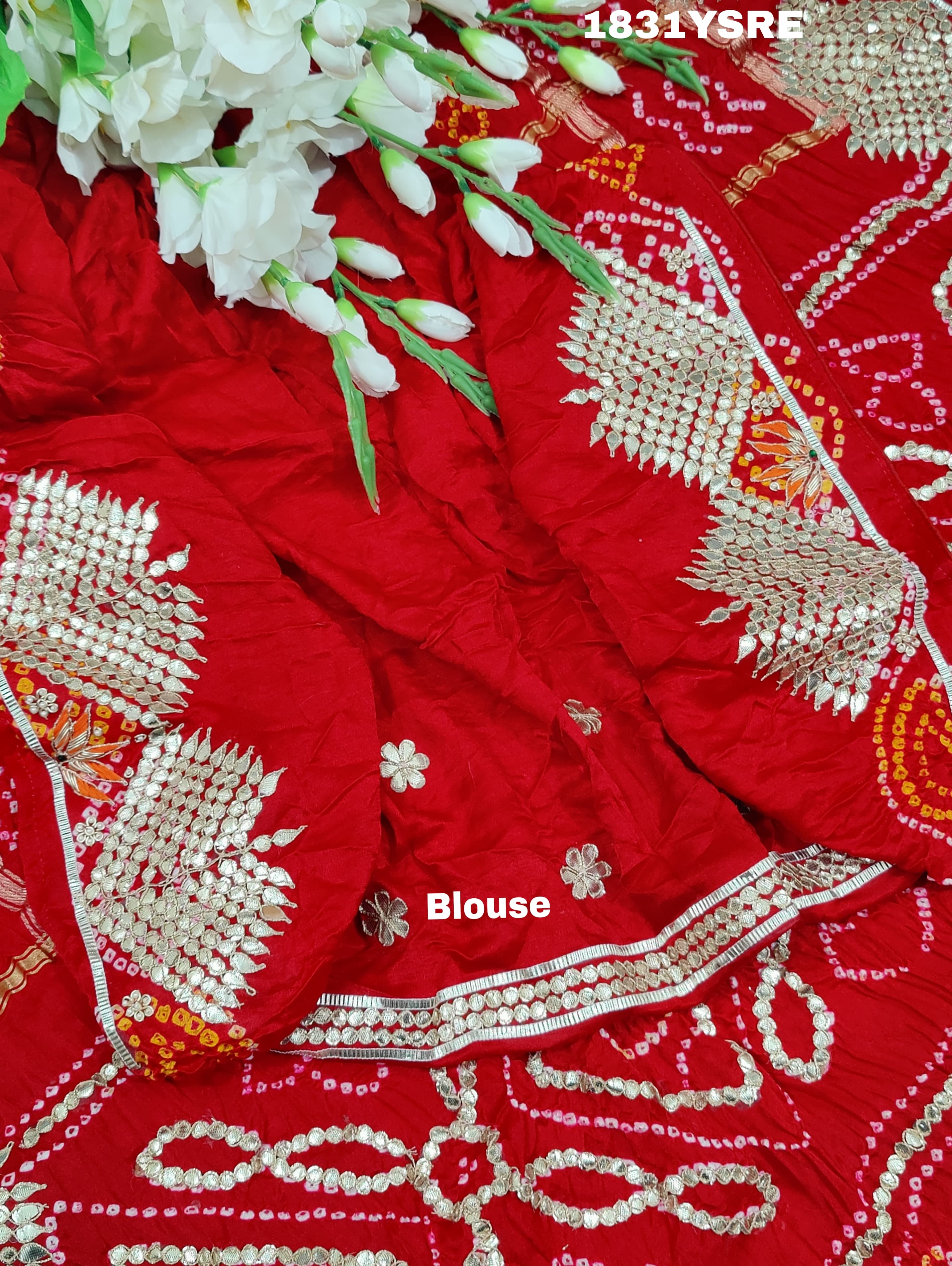 Gaji Silk Bandhani Gharchola Gotapatti Work Saree in red colour for weddings