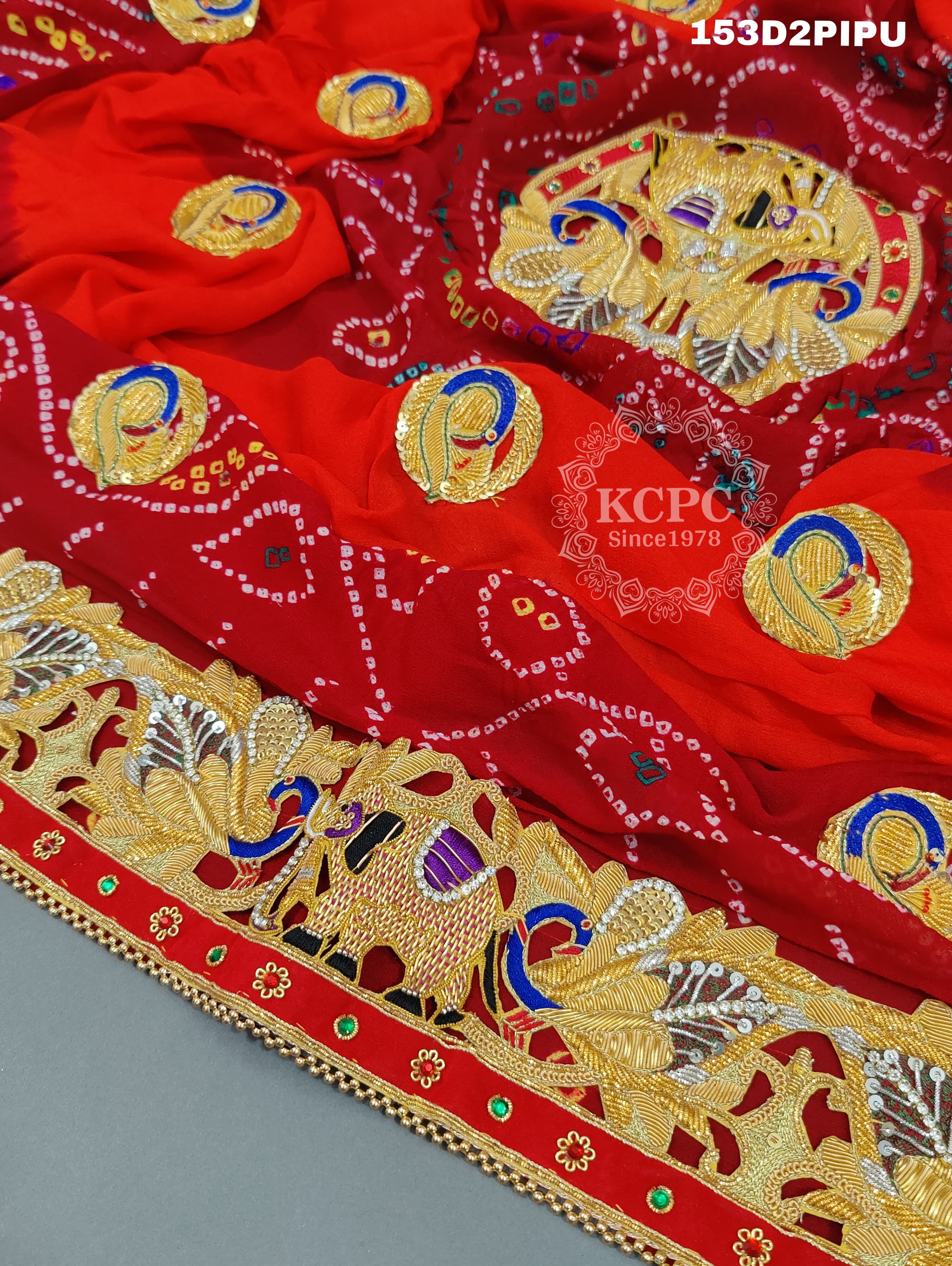 KcPc Traditional Jaipuri Chunri Pila Rajasthani Marriage Chundi Dupatta Piliya (Pure Georgette Fabric)