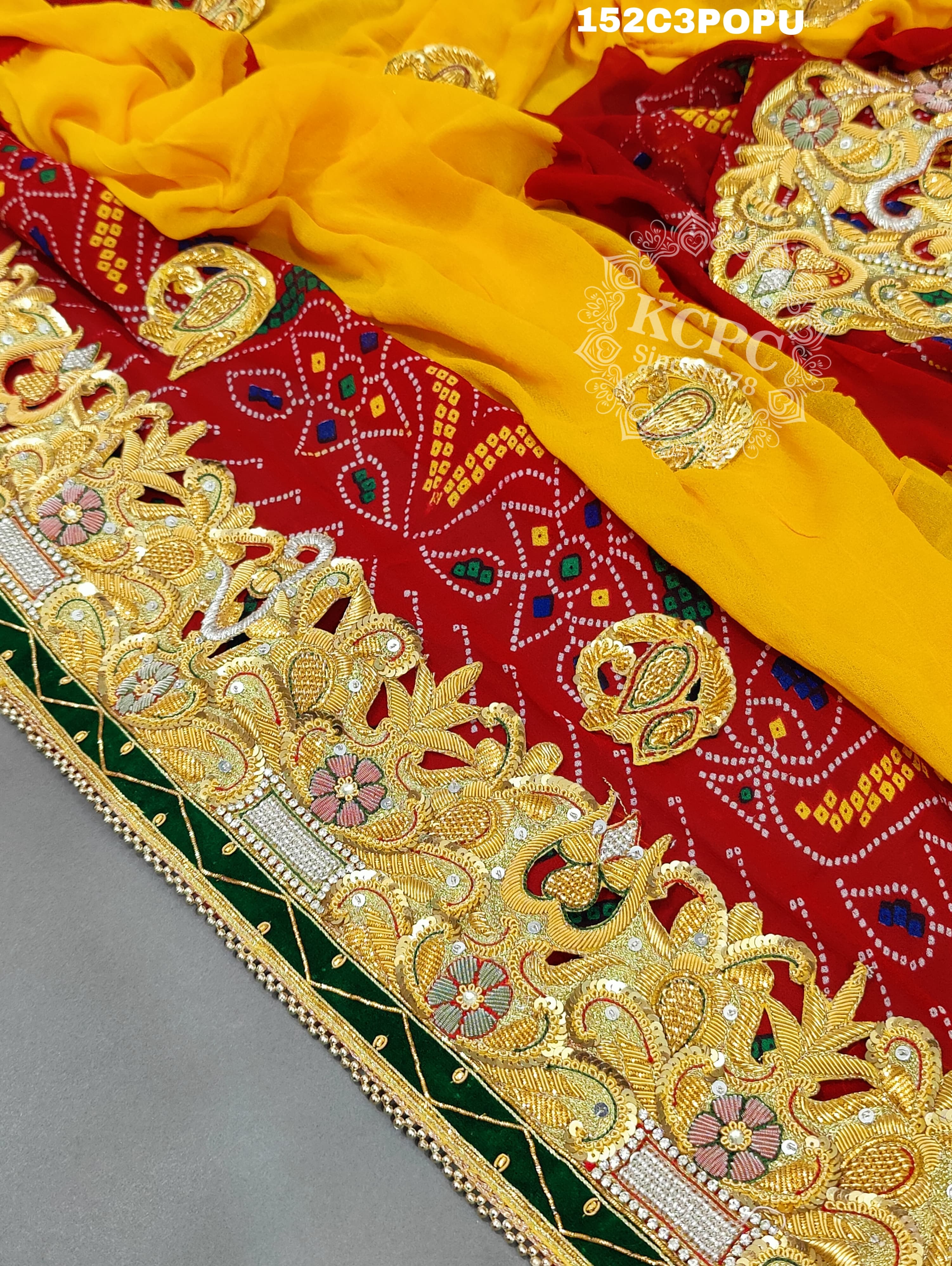 KcPc Original Marwadi Bhaat ki chunri Piliya Odhna Pomcha (Pure Georgette Fabric)