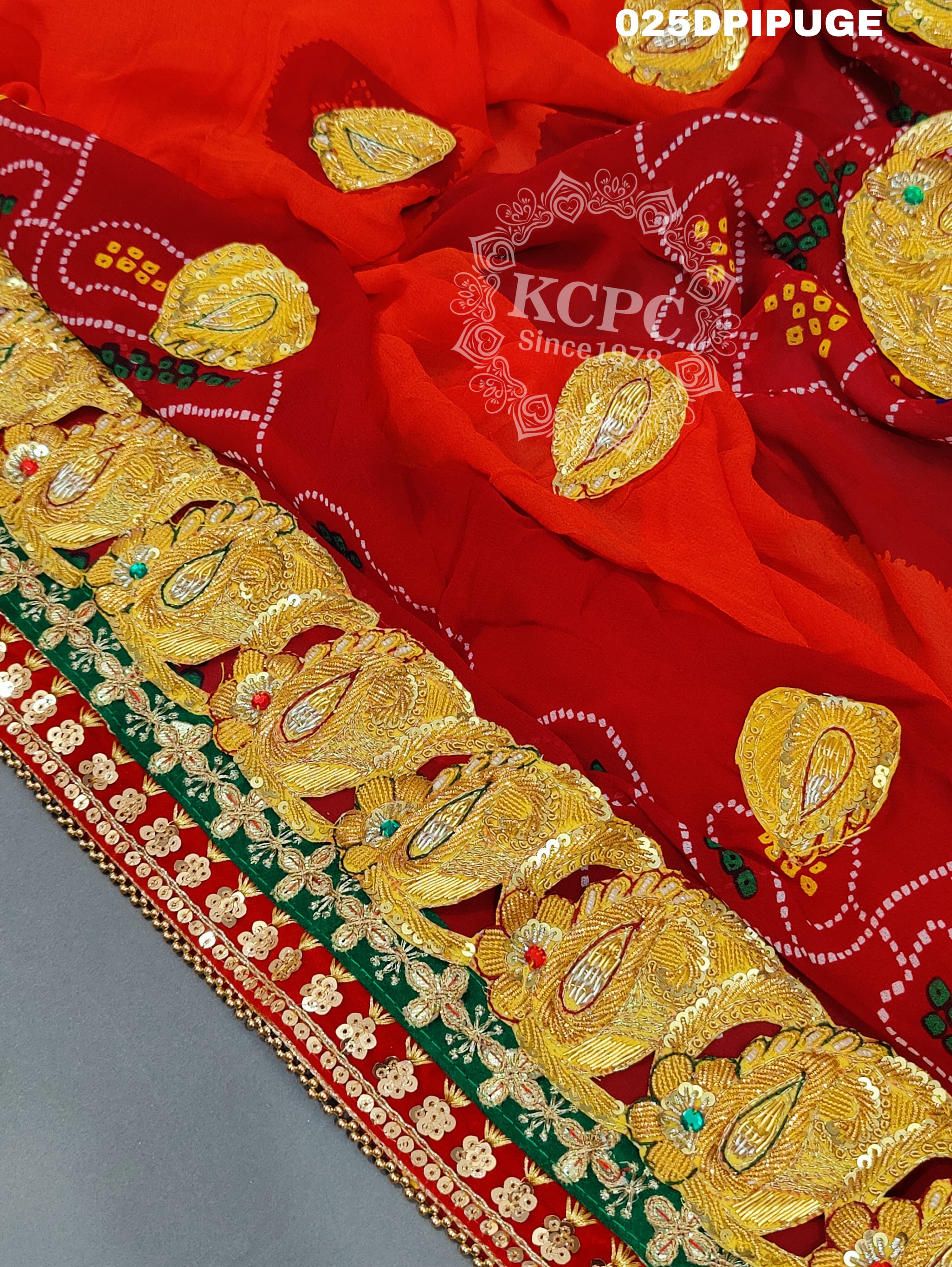 KcPc Marriage Purpose Chunri Pilia Dupatta 1.5 pat traditional kerry BelbutiPila (Pure Georgette Fabric)