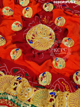KcPc Latest Ethnic Indian Marriage Bridal Chunri Pila Odhna in Peacock Belbuti workPila (Pure Georgette Fabric)