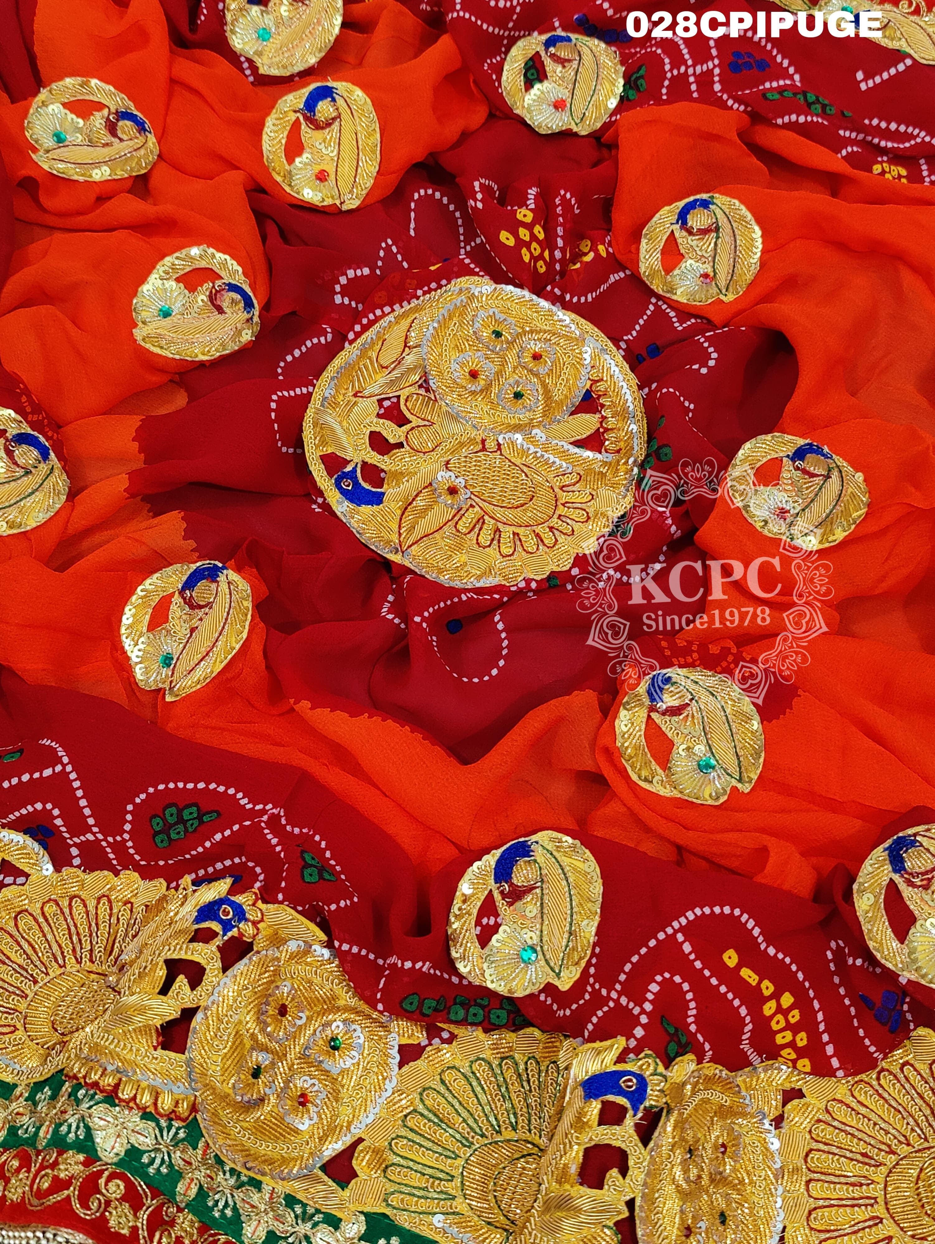 KcPc Latest Ethnic Indian Marriage Bridal Chunri Pila Odhna in Peacock Belbuti workPila (Pure Georgette Fabric)