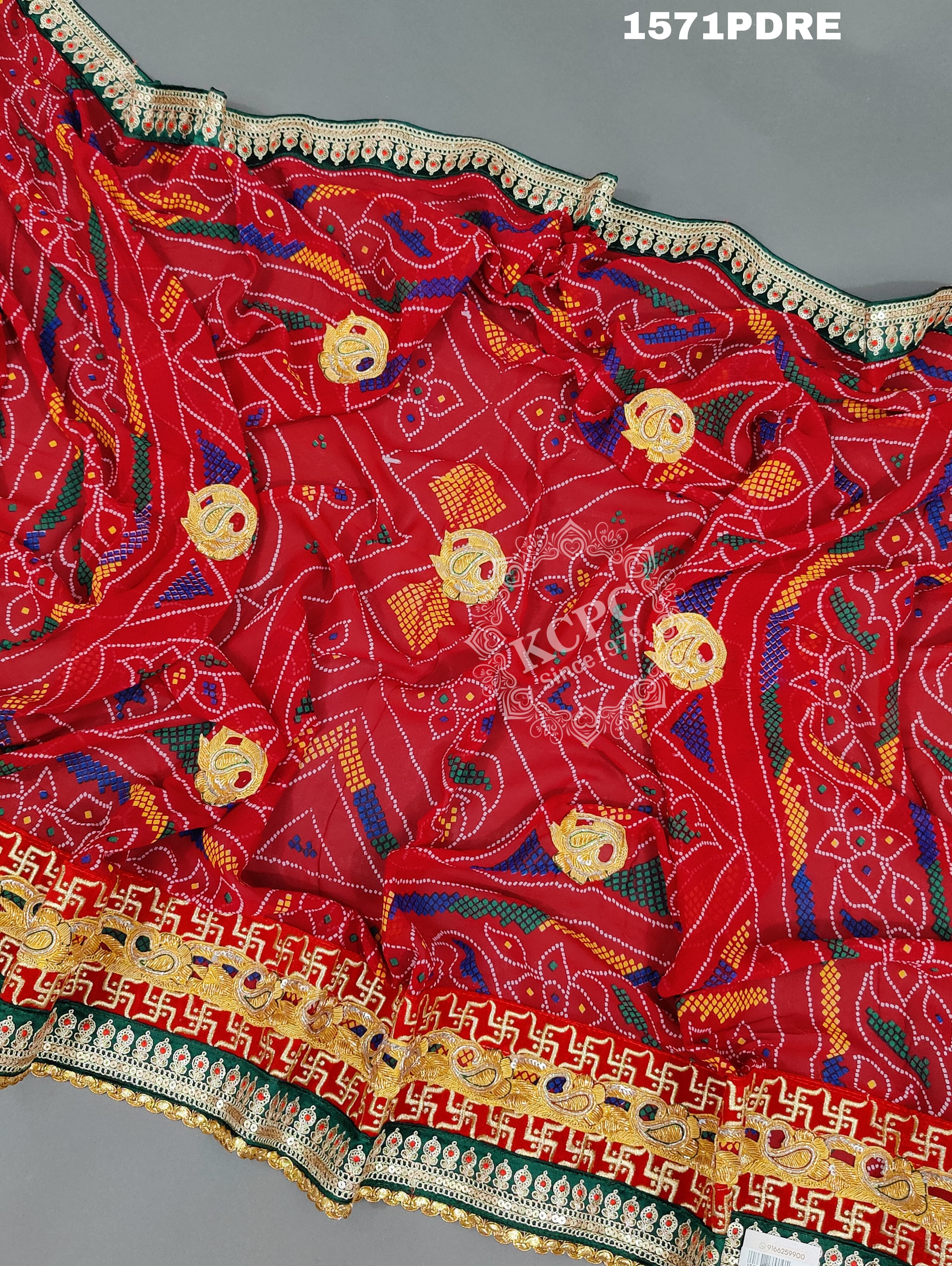 KcPc Marwadi Pure Georgette Bel Buti with swastik border Heavy Dupatta
