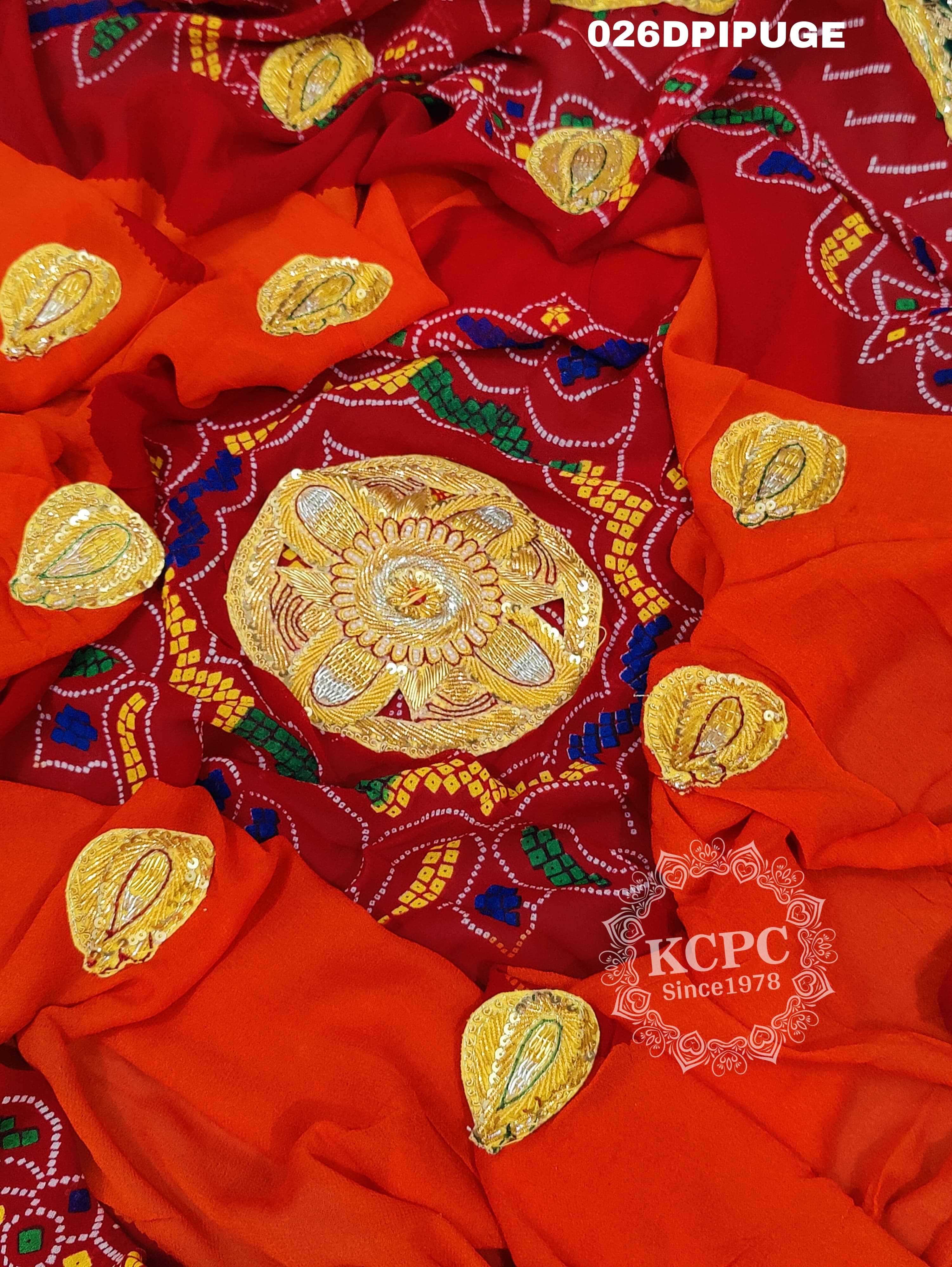 KcPc Marriage Purpose Chunri Pilia Dupatta 1.5 pat Traditional Chakra Belbutipila (Pure Georgette Fabric)