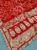 KcPc Pure Georgette Bandhani Banarsi Weaving Cut work Border Dupatta
