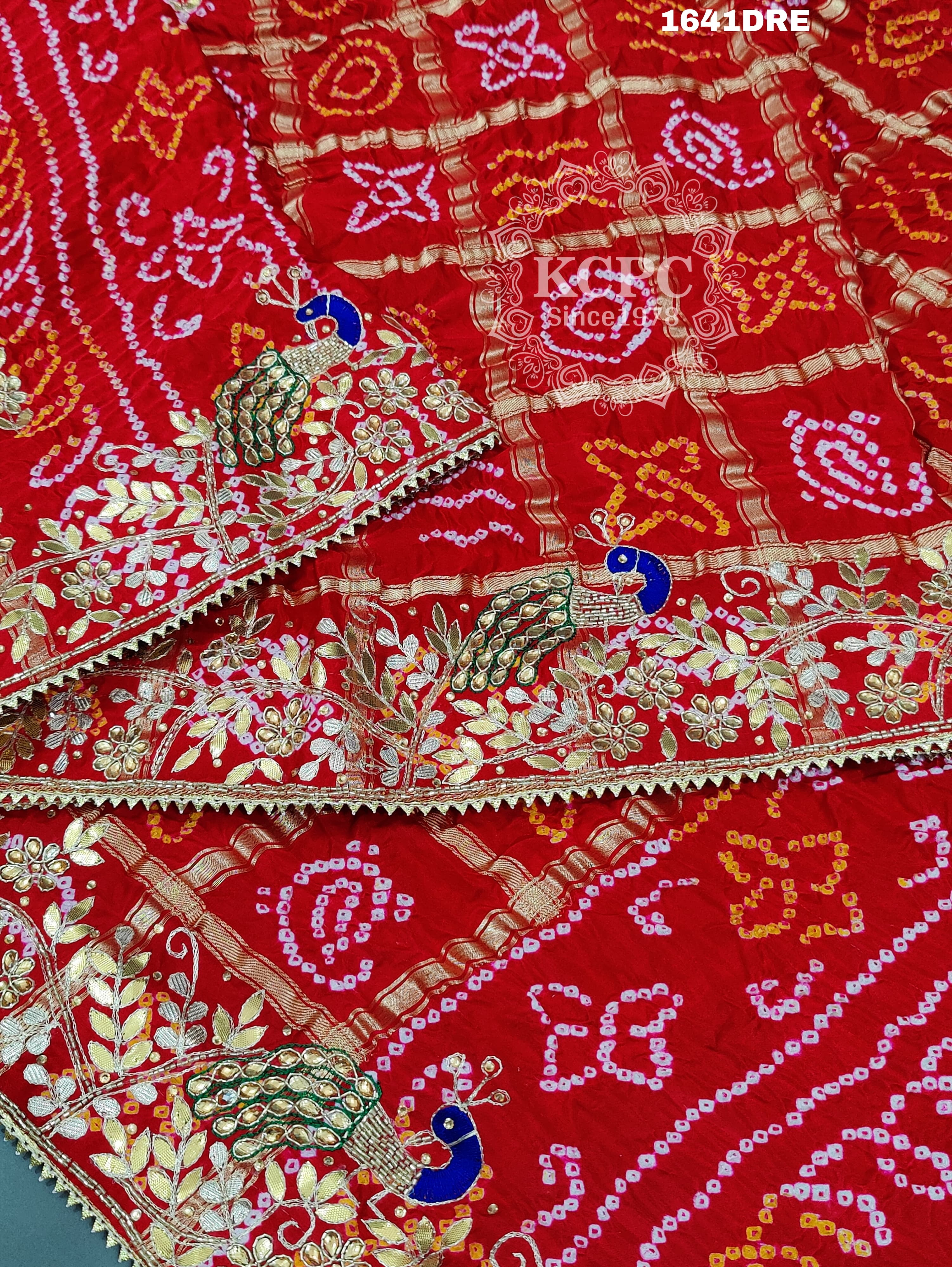 KcPc New Pure Gaji silk Bandhani Gotapatti workDupattaAMT