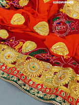 KcPc Marriage Purpose Chunri Pilia Dupatta 1.5 pat Traditional Chakra Belbutipila (Pure Georgette Fabric)
