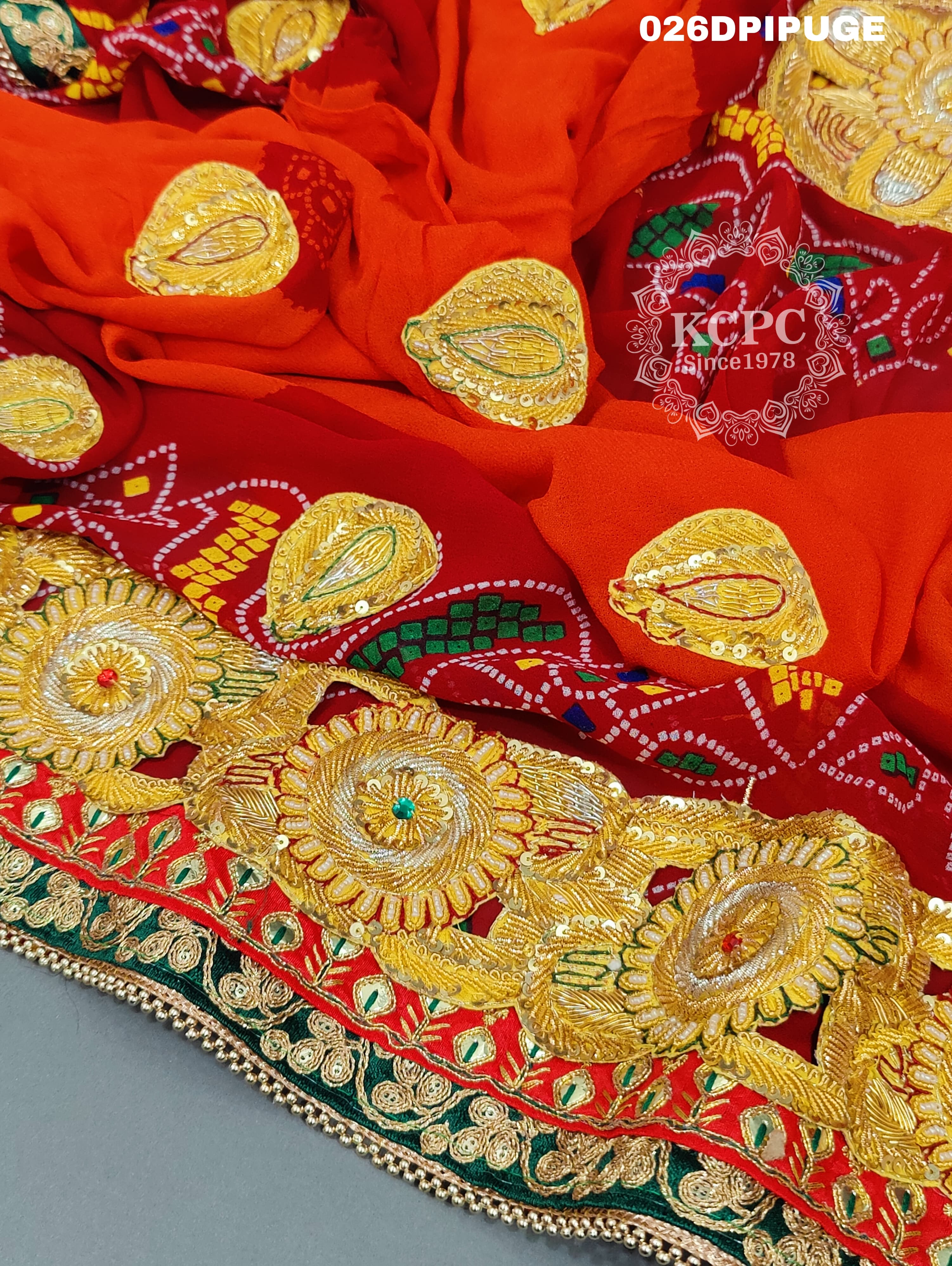KcPc Marriage Purpose Chunri Pilia Dupatta 1.5 pat Traditional Chakra Belbutipila (Pure Georgette Fabric)