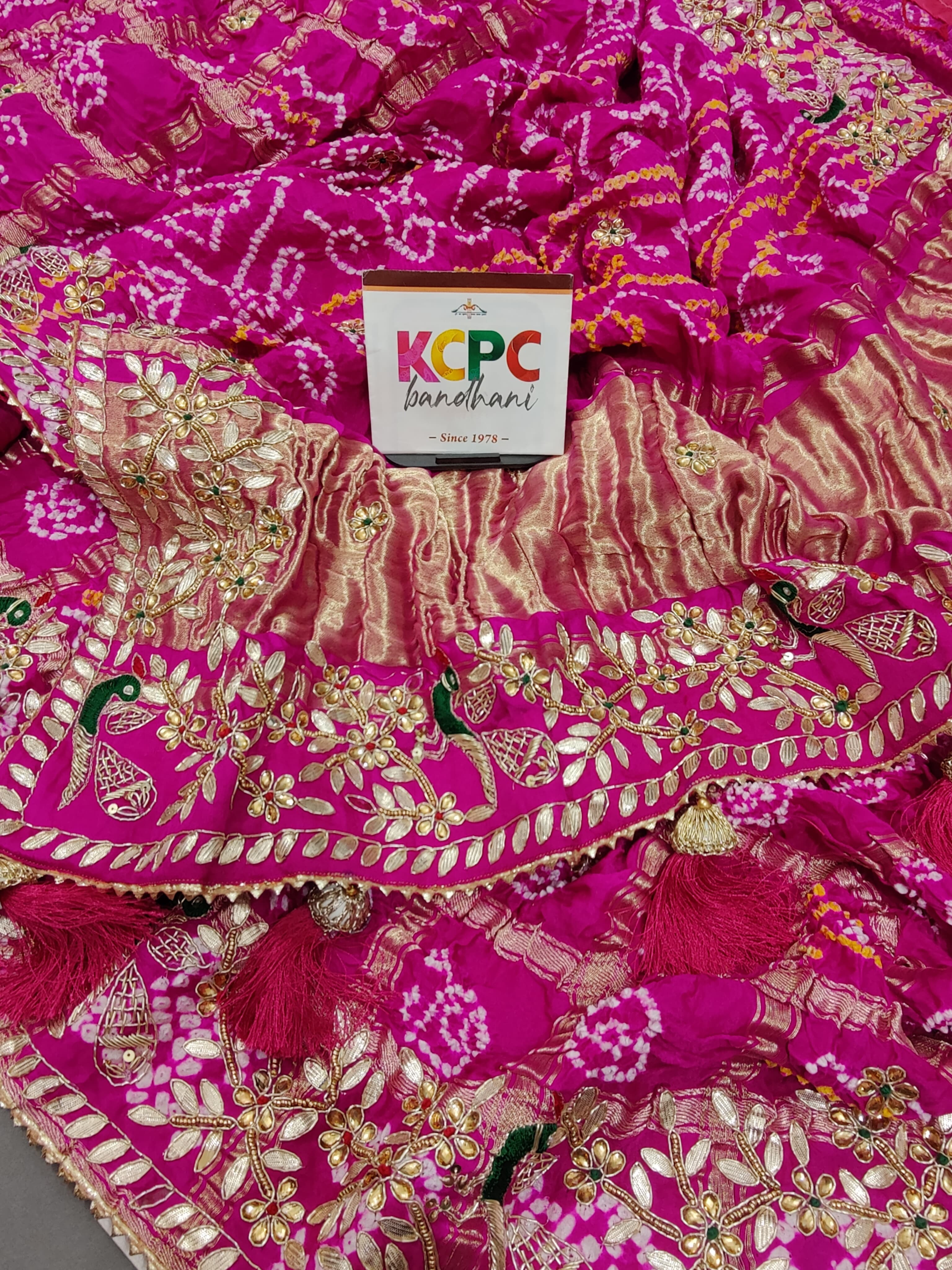 KcPc Pure Gaji Silk Bandhani Ghatchola Heavy Gotapatti Work SareeRaniBTU