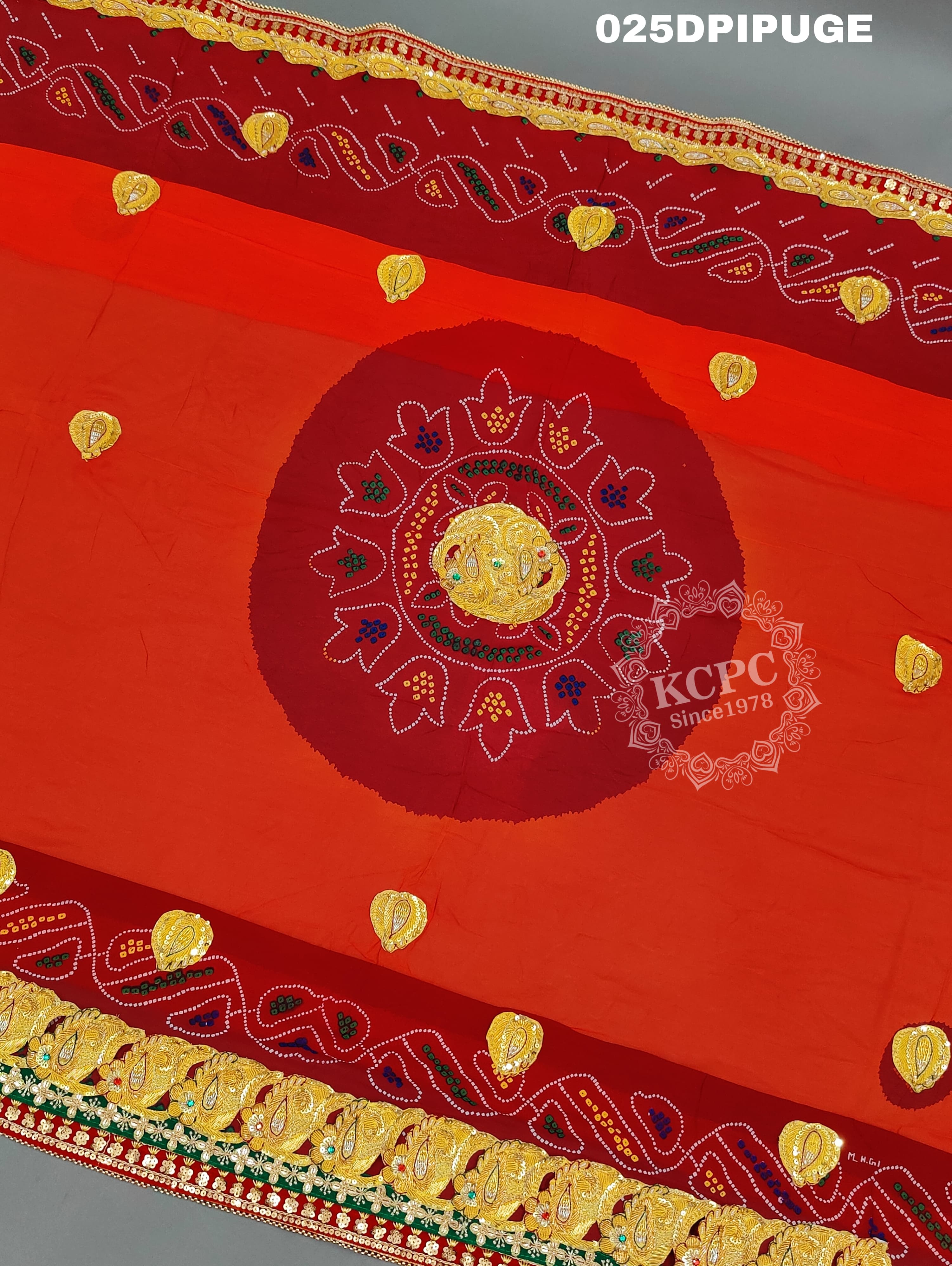 KcPc Marriage Purpose Chunri Pilia Dupatta 1.5 pat traditional kerry BelbutiPila (Pure Georgette Fabric)