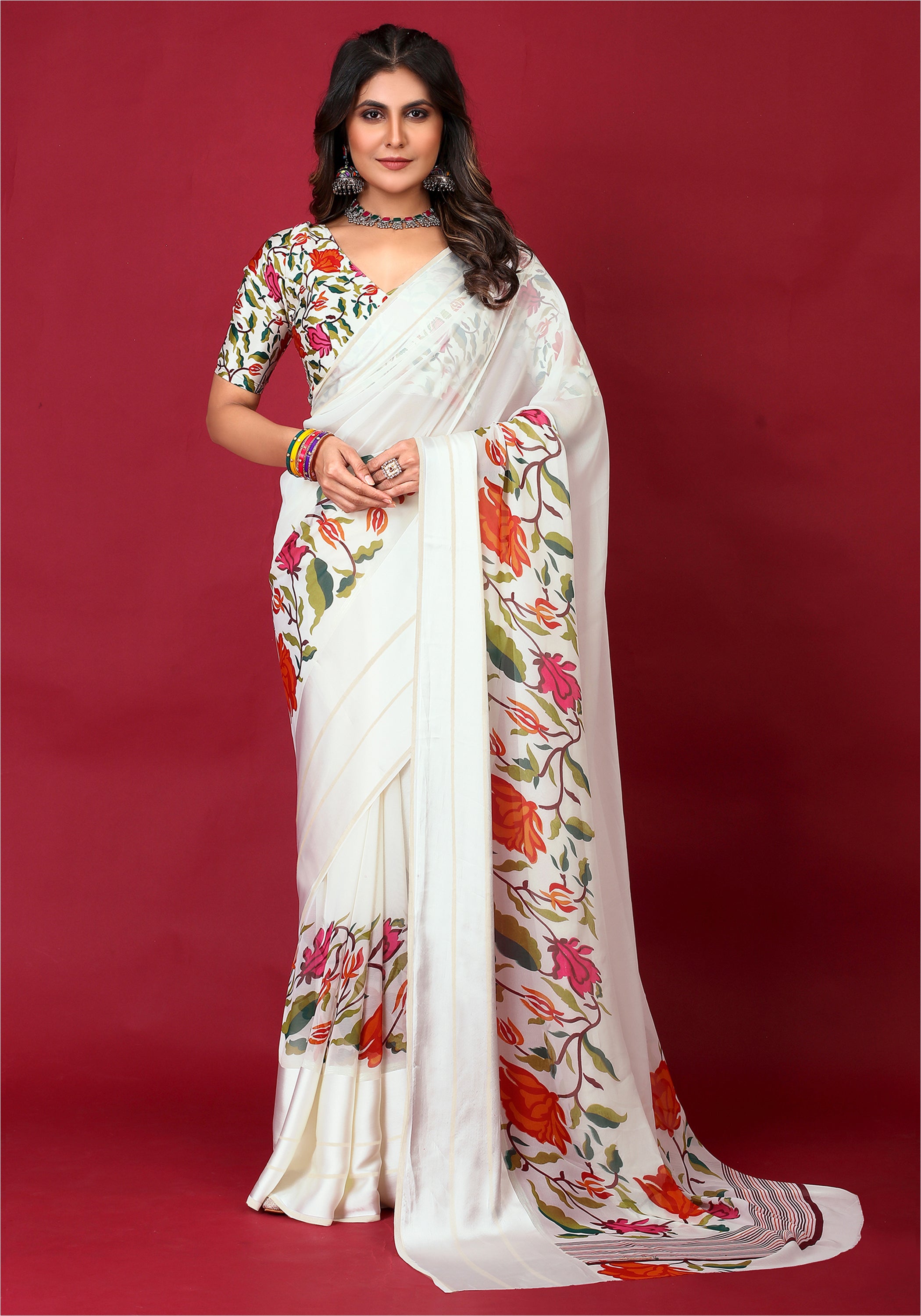 flower printed chiffon saree under 1000