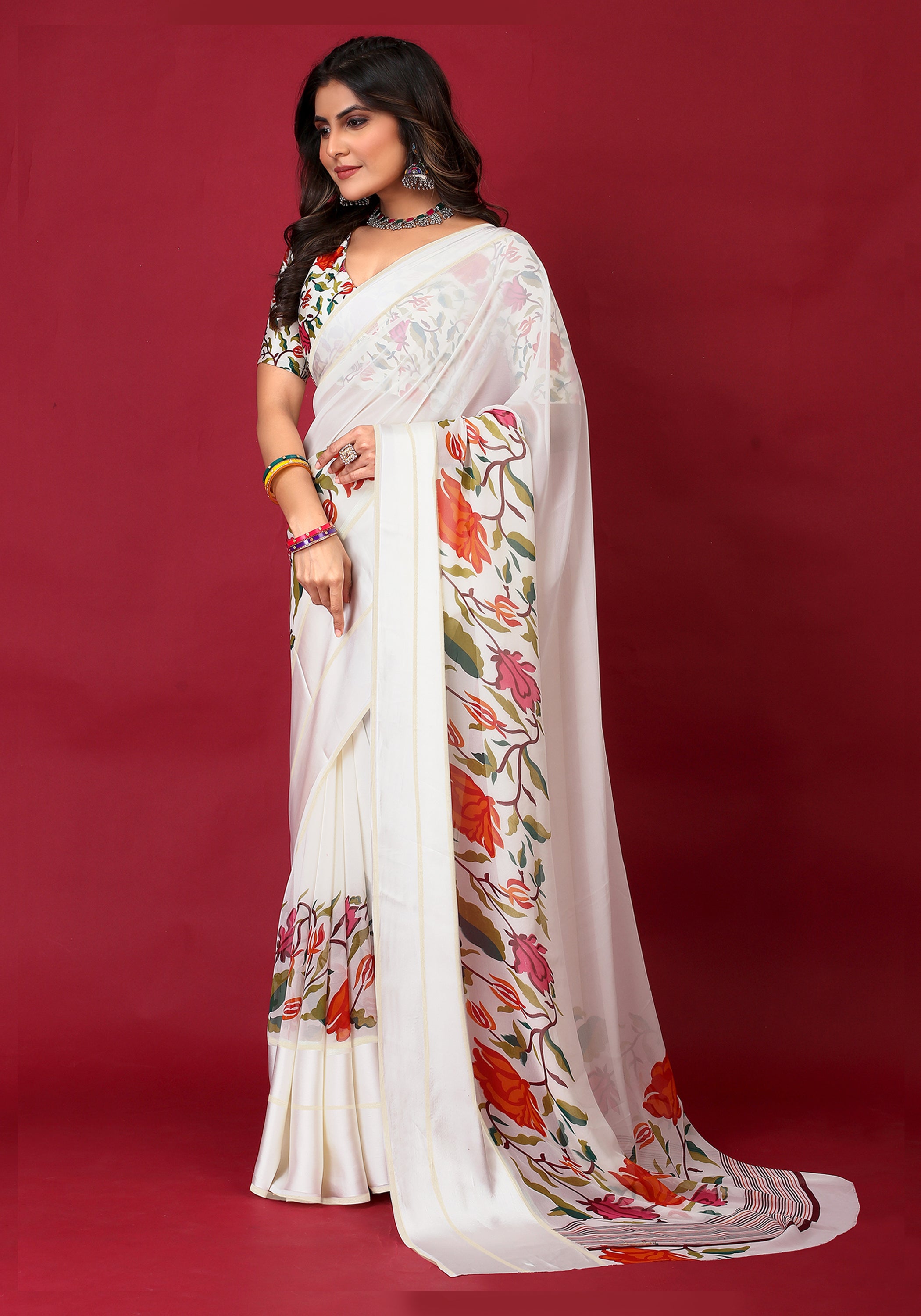 flower printed chiffon saree under 1000