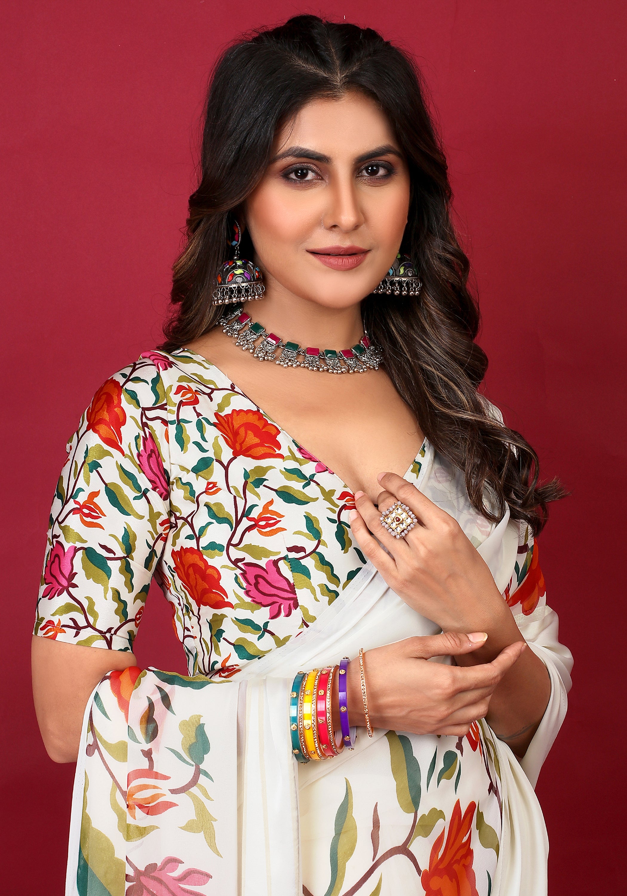 flower printed chiffon saree under 1000