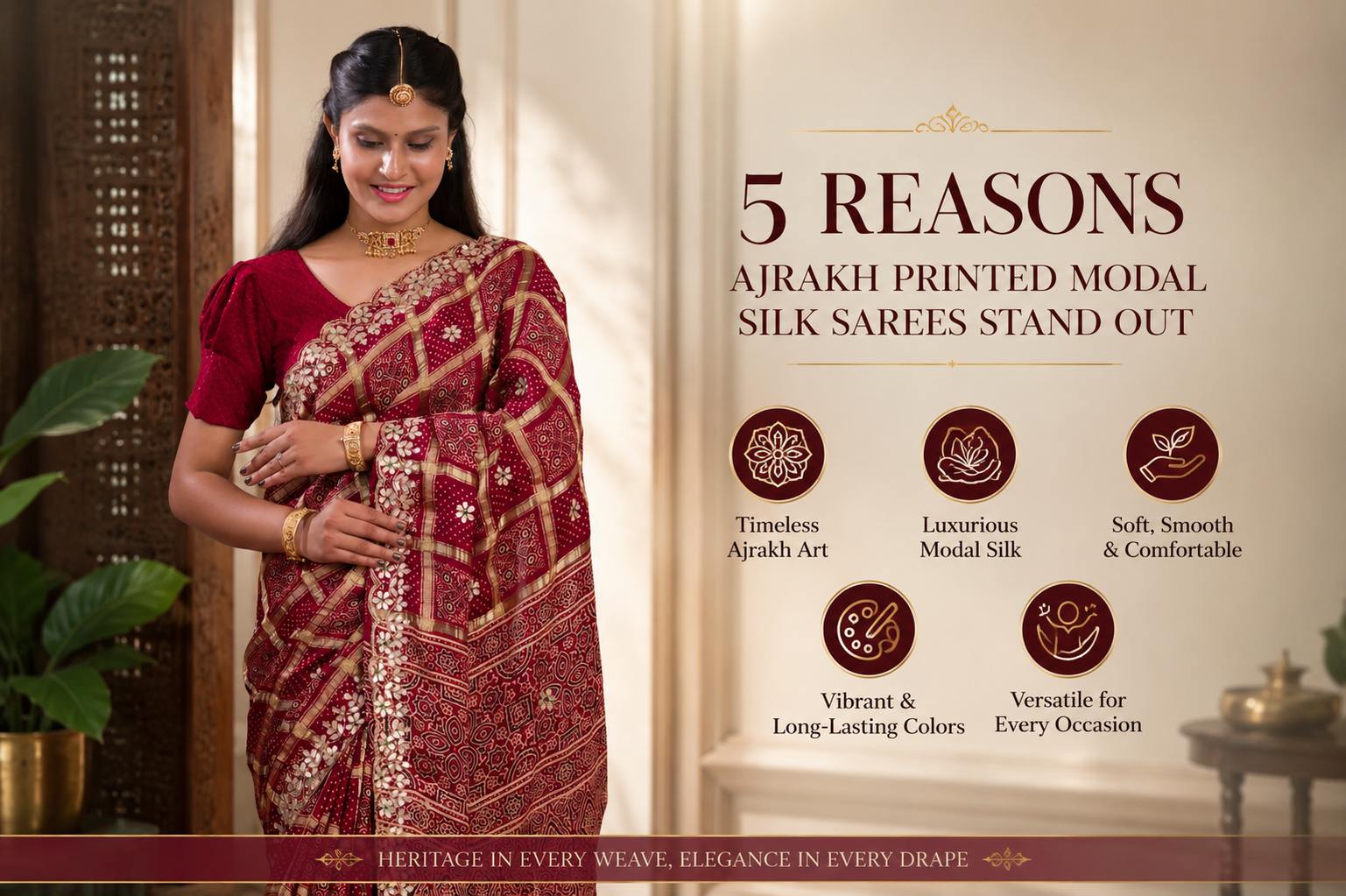 5 Reasons Ajrakh Printed Modal Silk Sarees Stand Out