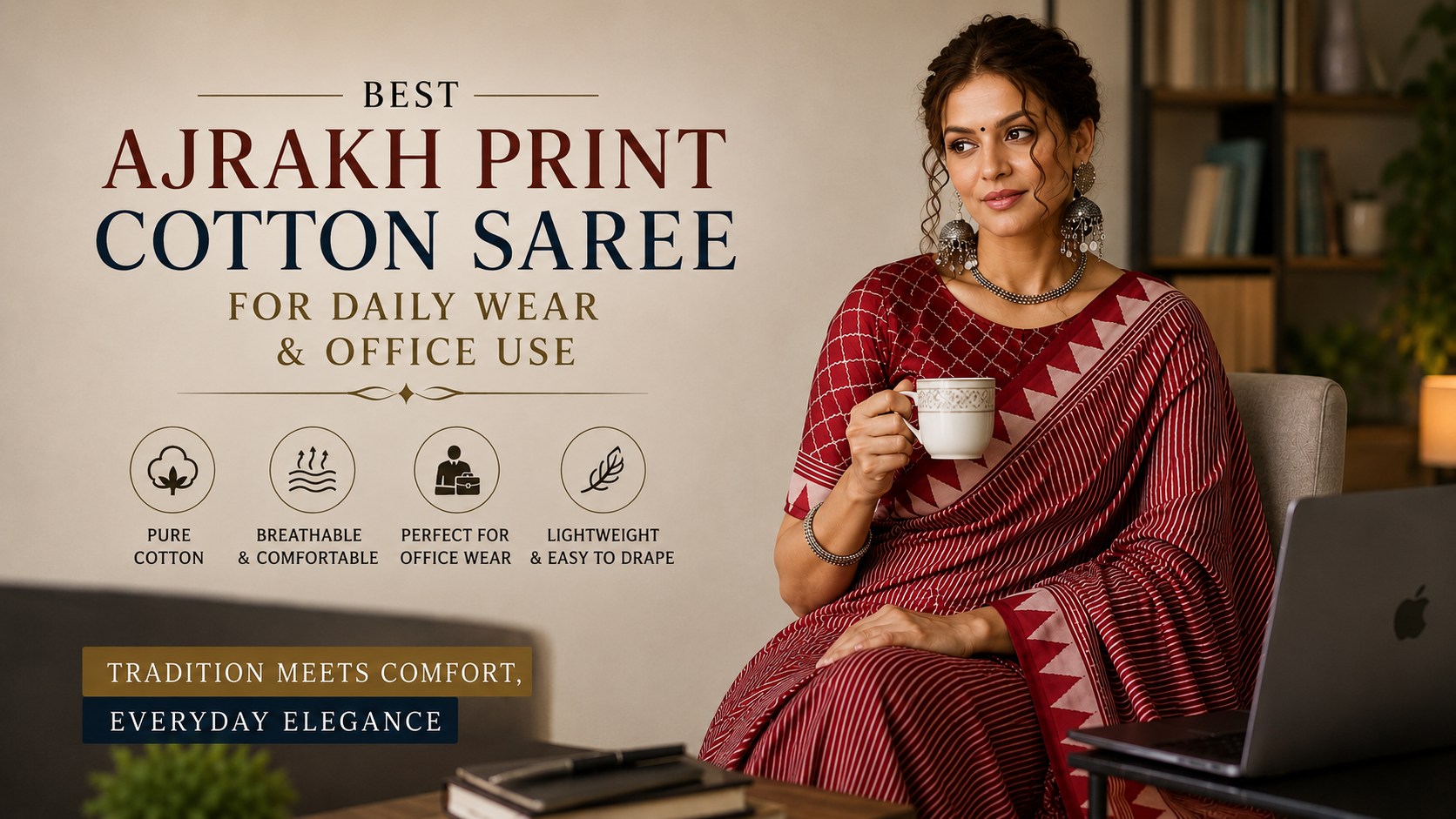 Best Ajrakh Print Cotton Saree For Daily Wear And Office Use