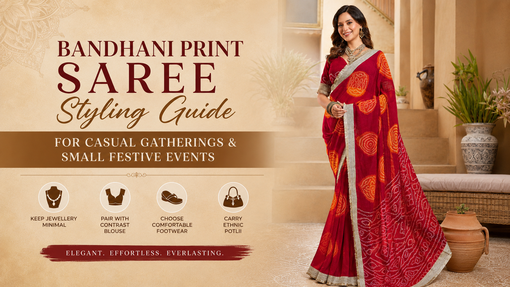 Bandhani Print Saree Styling Guide for Casual Gatherings and Small Festive Events