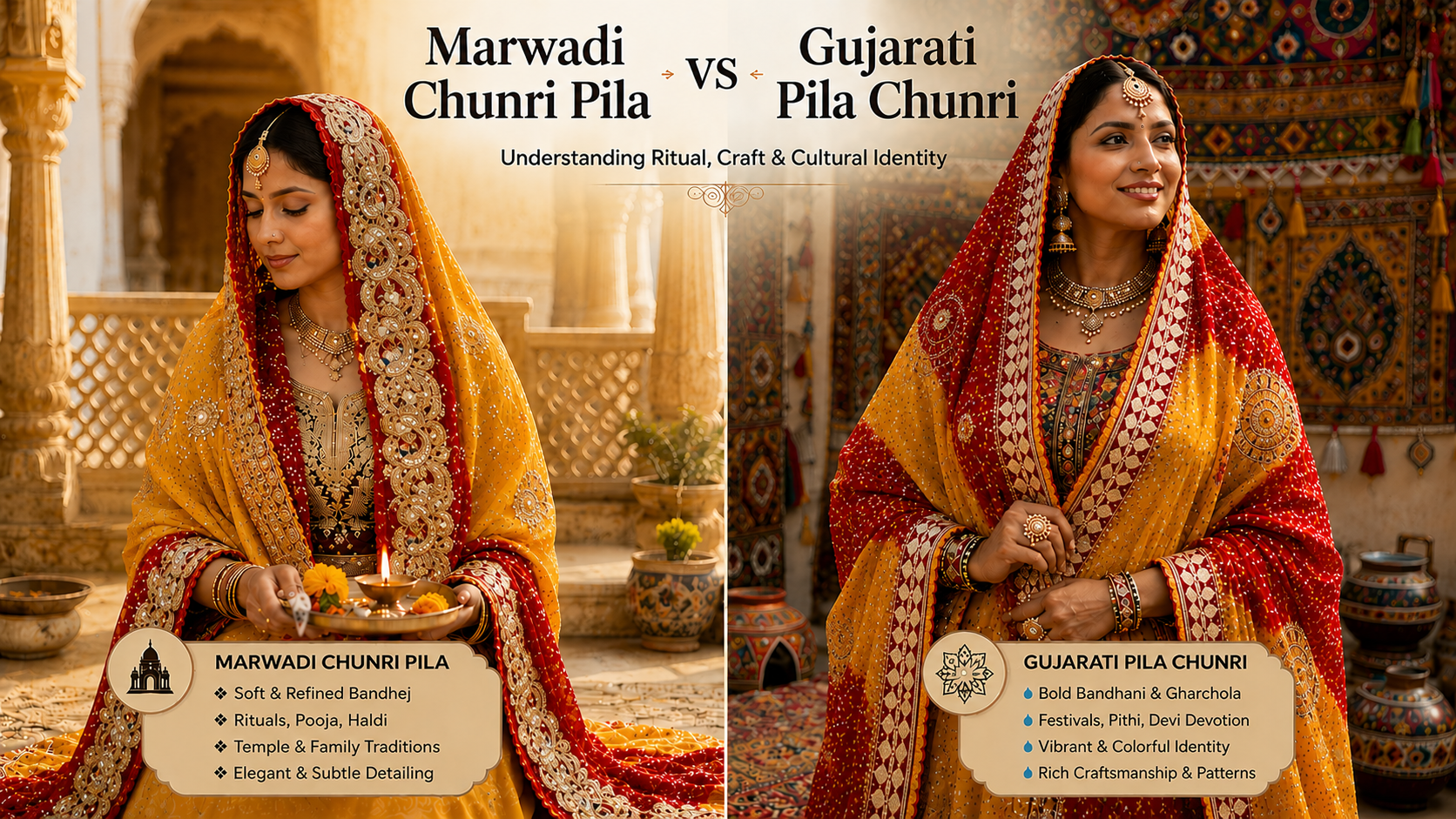 Marwadi Chunri Pila vs Gujarati Pila Chunri: Key Differences
