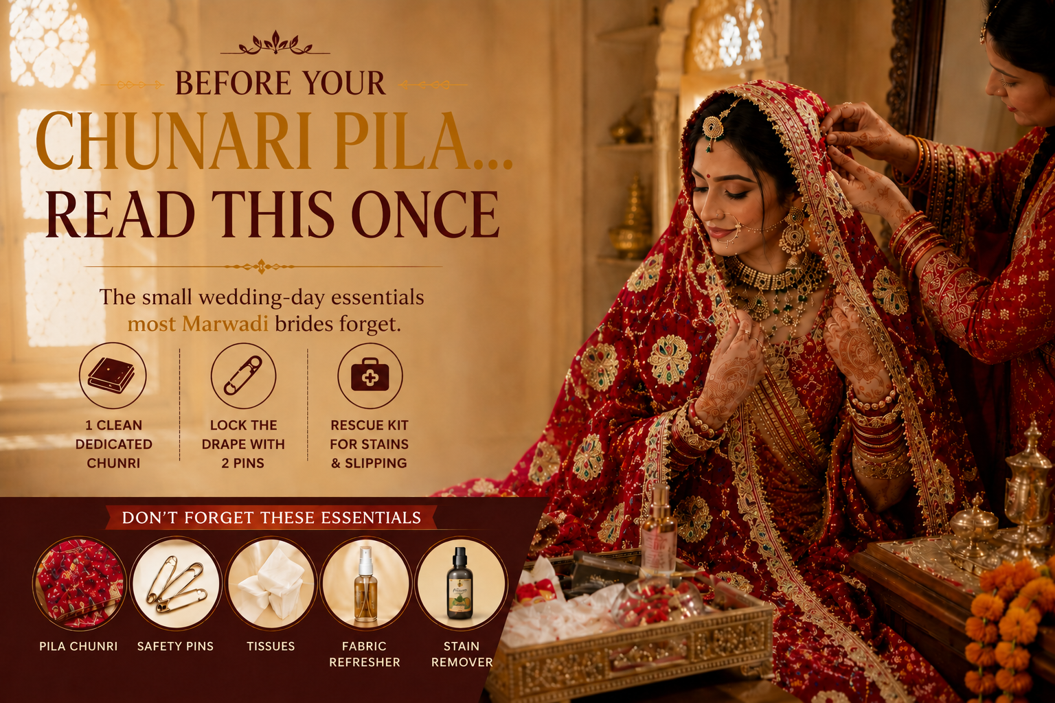 Wedding Day Checklist for Marwadi Chunri Pila Essentials