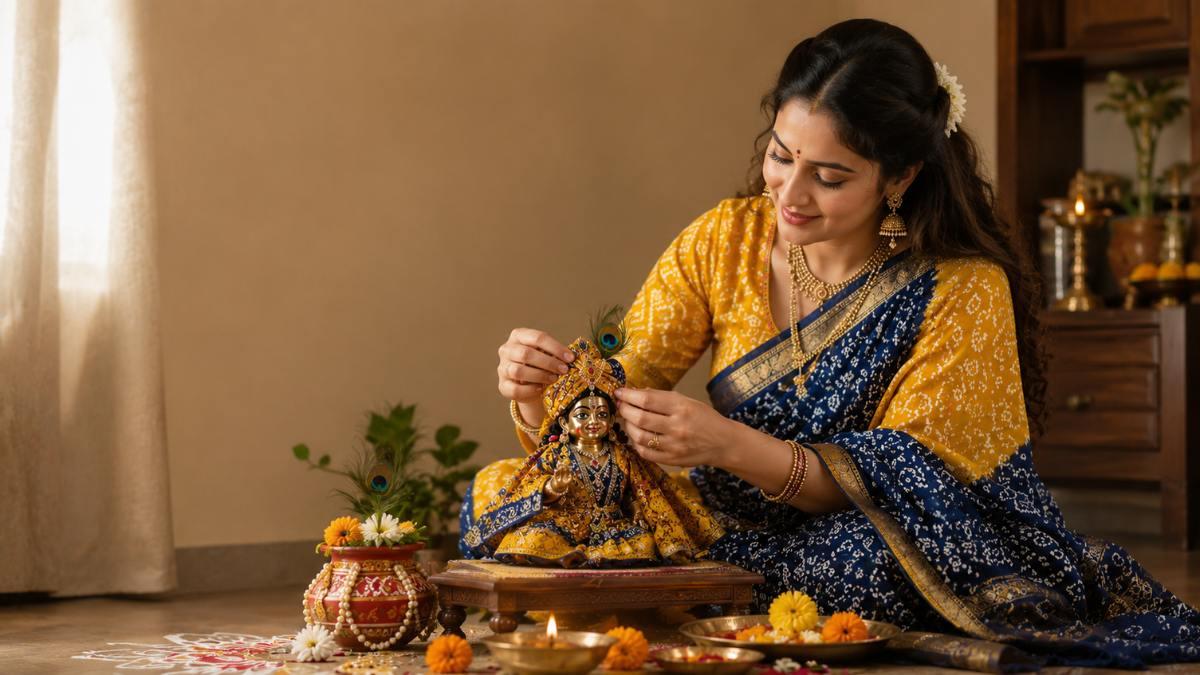 Janmashtami chunari saree Laddu Gopal poshak