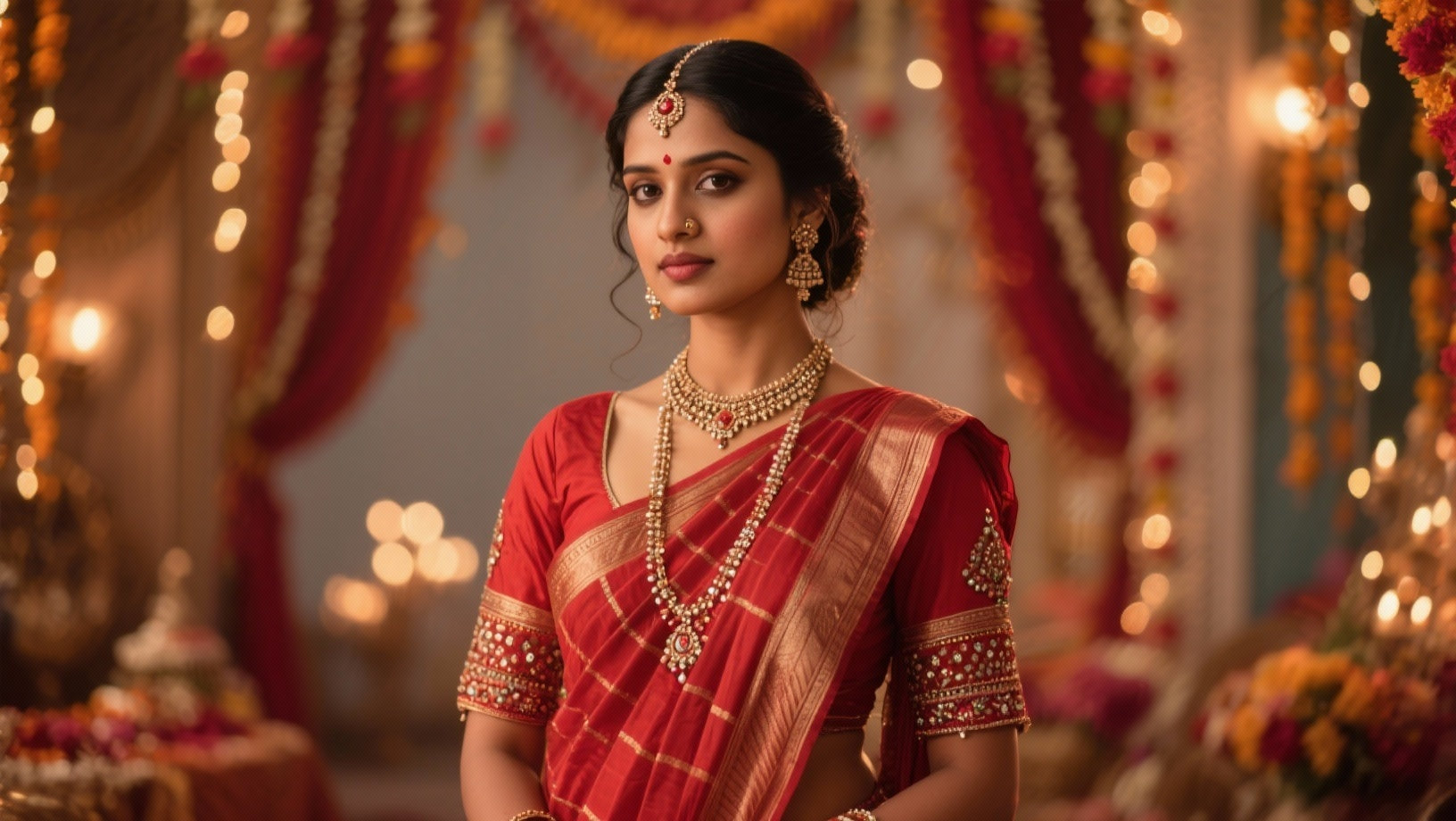 Bridal Events with Red Leheriya: Tips That Compliment Jewelry & Hair