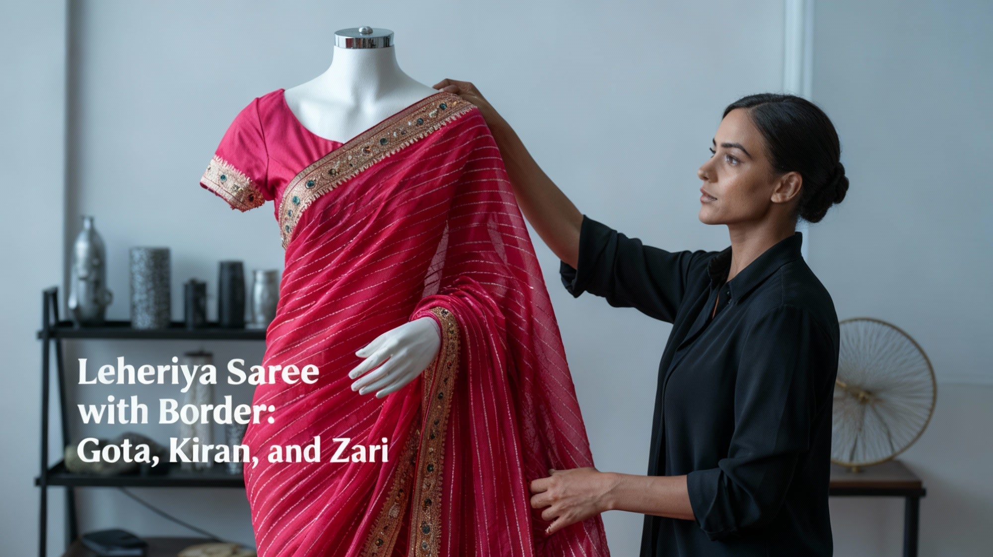 Leheriya Saree with Border: Gota, Kiran, and Zari Types