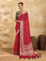 Buy New Pure khaddi Georgette Banarasi Handloom Leheriya Zari Weaving Saree