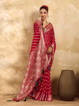 Buy New Pure khaddi Georgette Banarasi Handloom Leheriya Zari Weaving Saree
