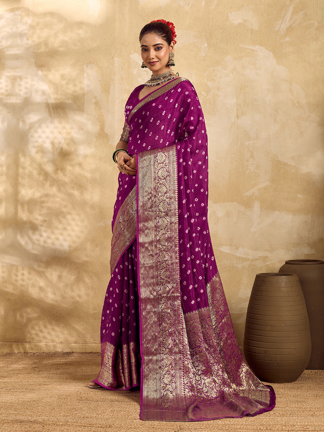 Buy Viscos Silk Bandhani Saree With Zari Borderunder 2000