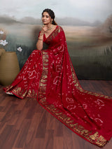 KcPc Handmade Bandhej Bandhani Viscos Silk Saree RBW