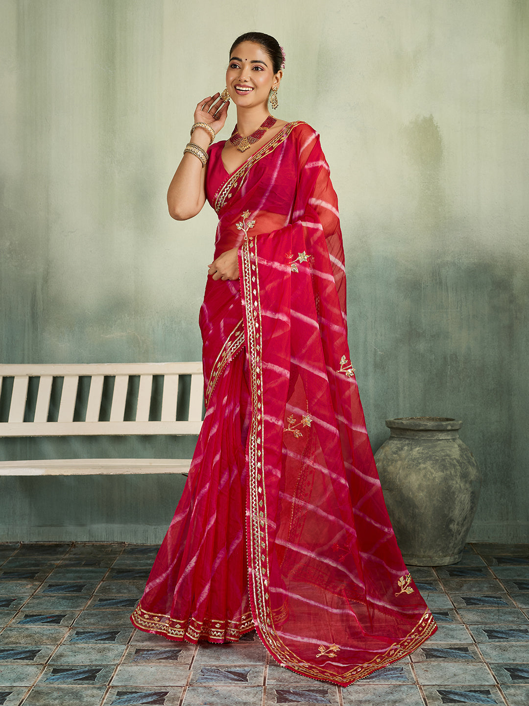 KcPc New Latest Organza Leheriya Style With Gotapatti Work Saree MHS