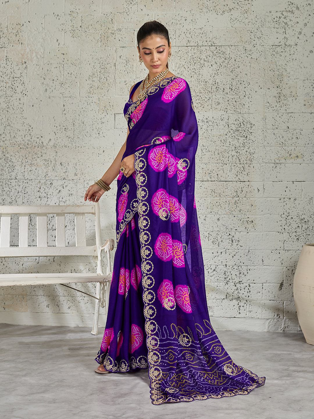 KcPc New Festive Bandhani Style Georgette Saree with Pattern Work PDM