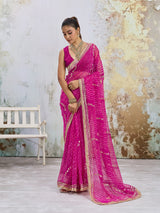 KcPc Traditional Georgette Leheriya Saree for Women MHS