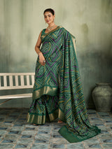 KcPc New LatestCotton Silk Bandhani Style With Zari Border Work Saree STL