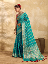 Buy New Pure khaddi Georgette Banarasi Handloom Leheriya Zari Weaving Saree
