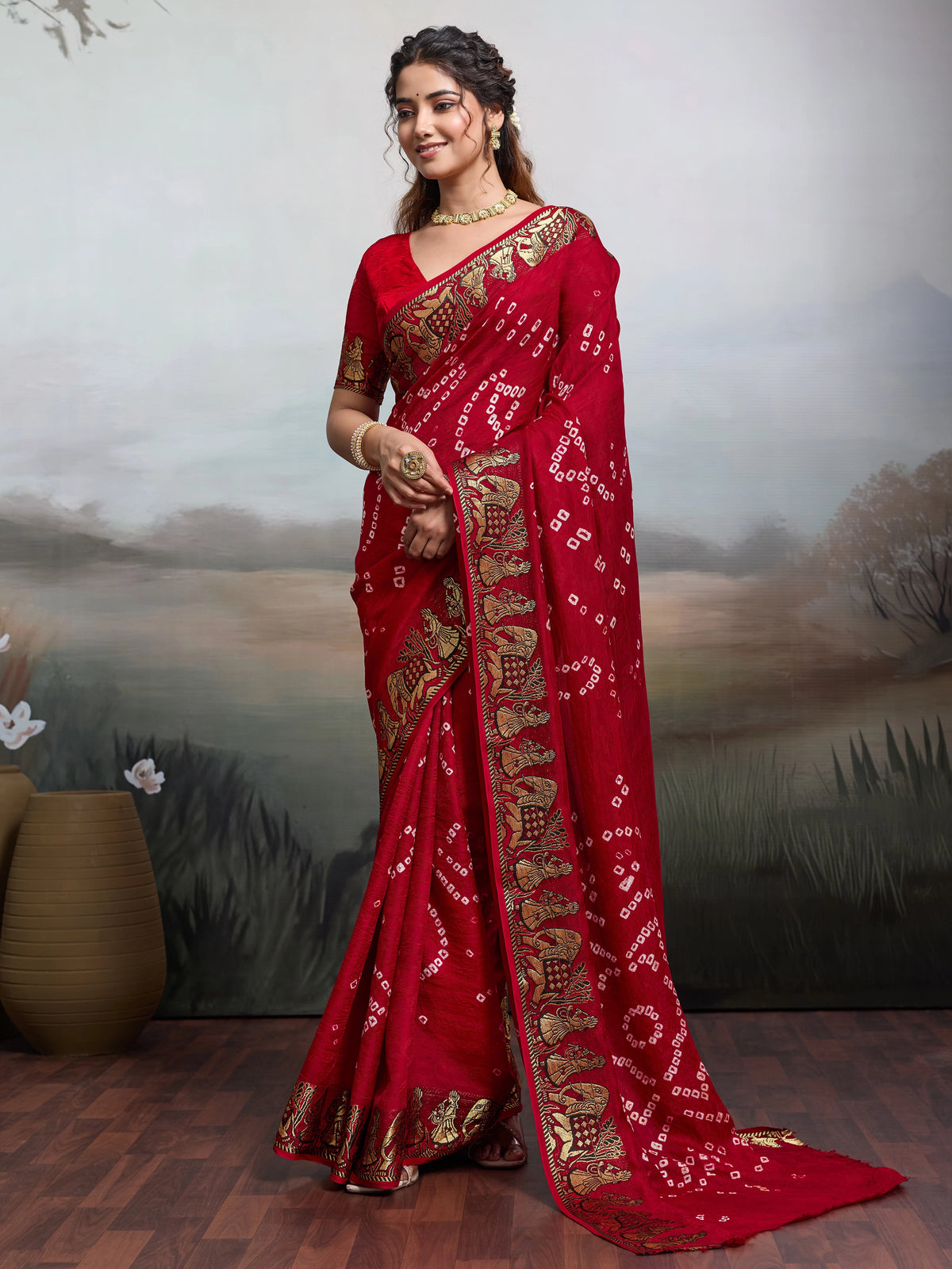 KcPc Handmade Bandhej Bandhani Viscos Silk Saree RBW