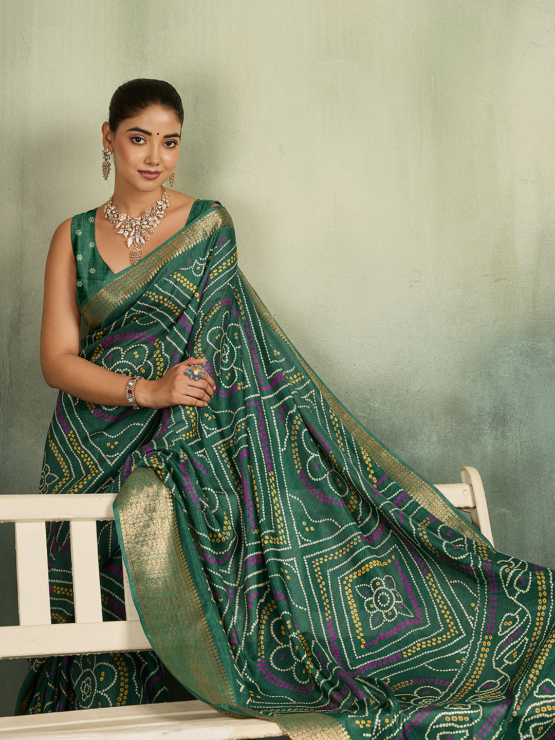 KcPc New LatestCotton Silk Bandhani Style With Zari Border Work Saree STL