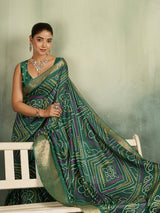 KcPc New LatestCotton Silk Bandhani Style With Zari Border Work Saree STL